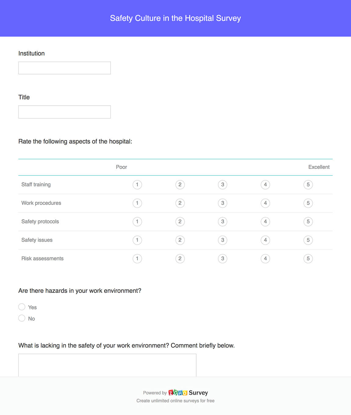 Safety culture in the hospital survey questionnaire template