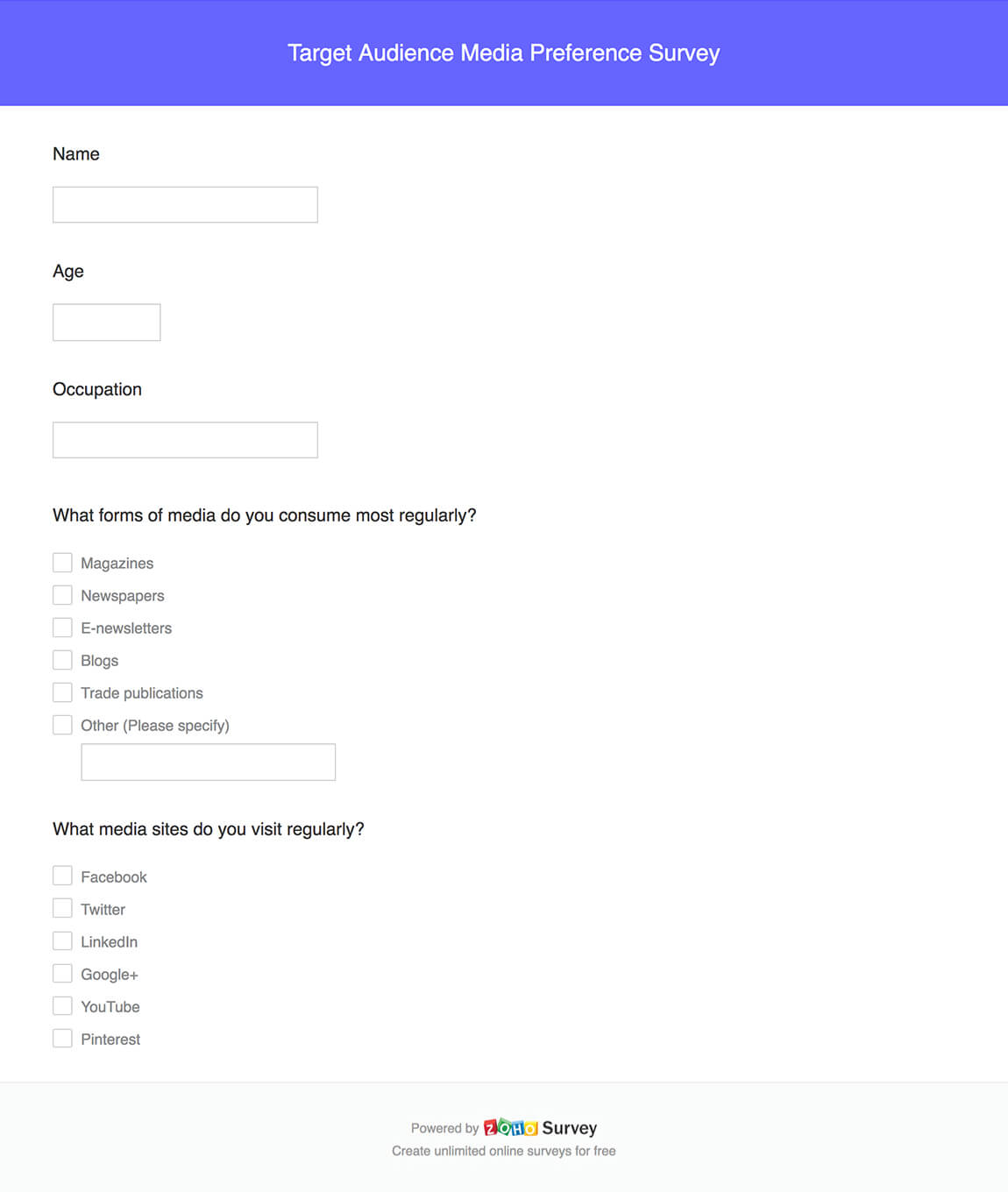 Target audience media preference survey questionnaire template