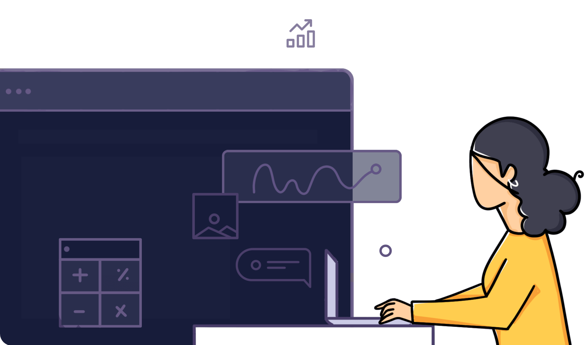 Illustration of a woman working on a minimal software interface