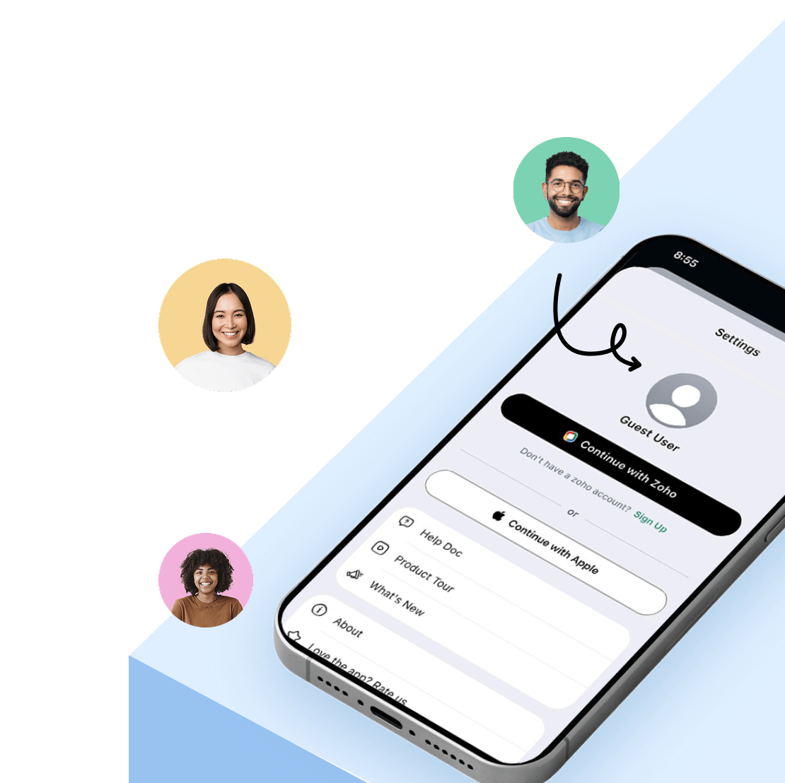 Zoho Tables guest mode on mobile