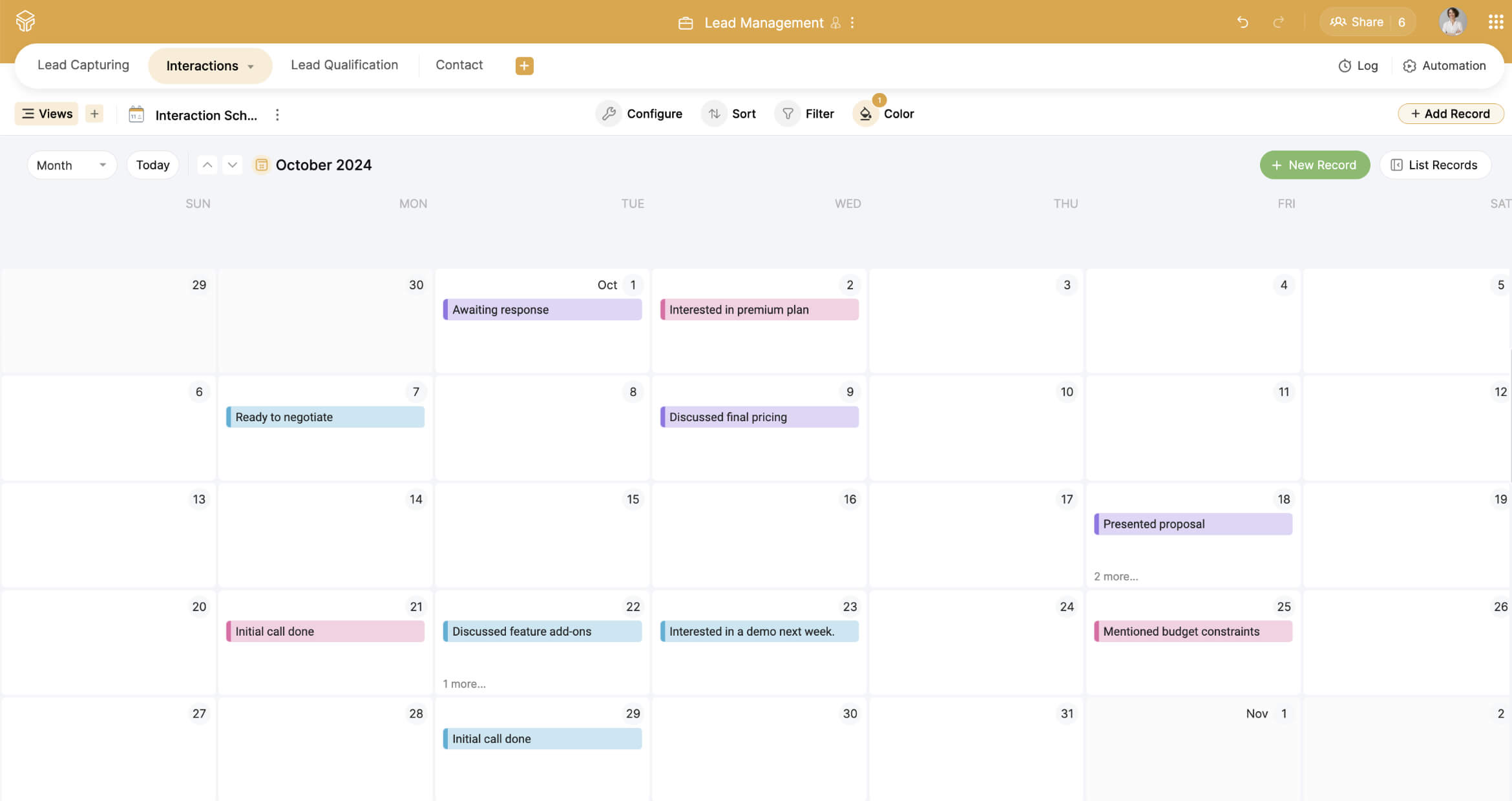 lead management calendar