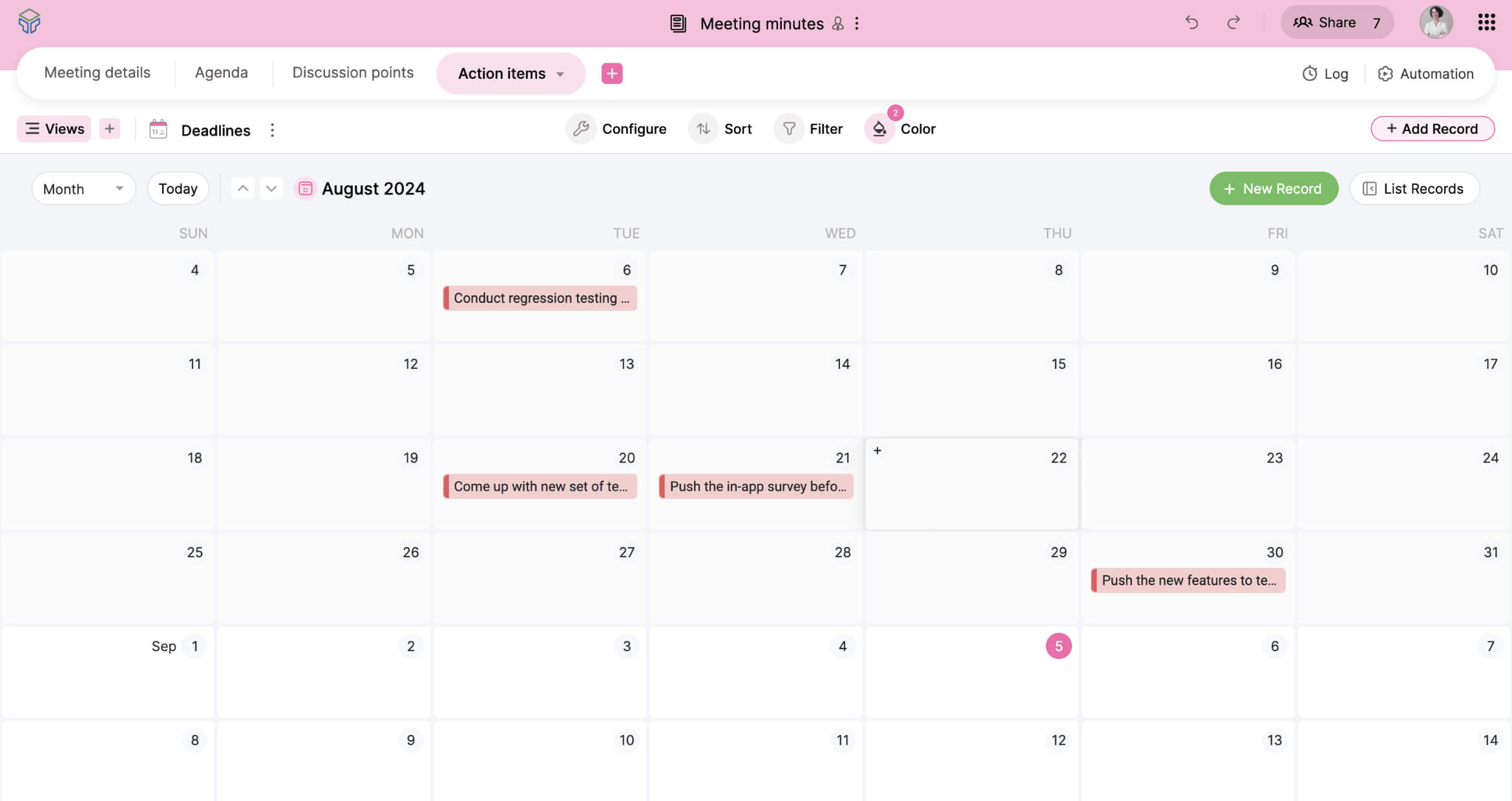 meeting minutes calendar