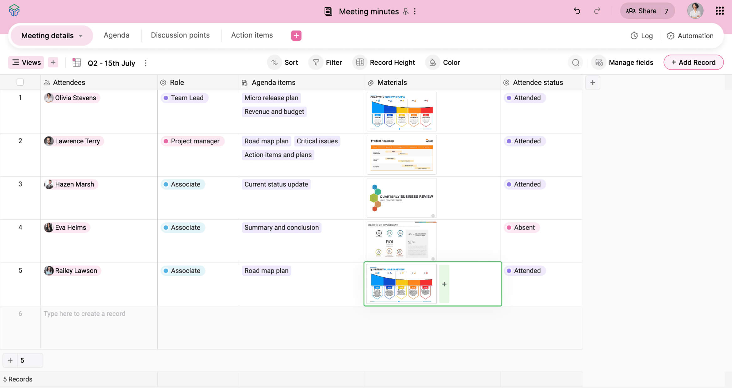 meeting minutes grid