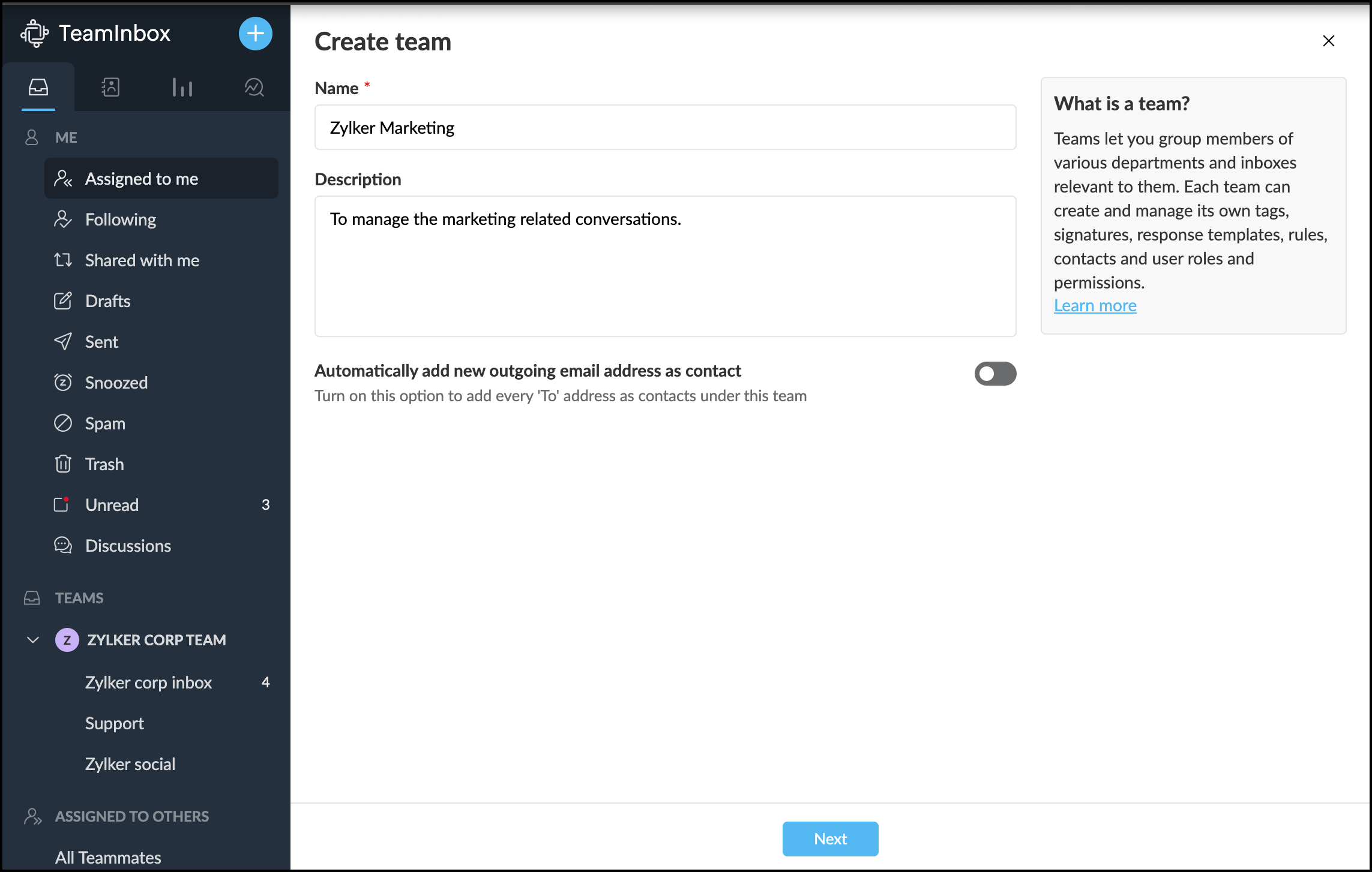 Create teams Team creation