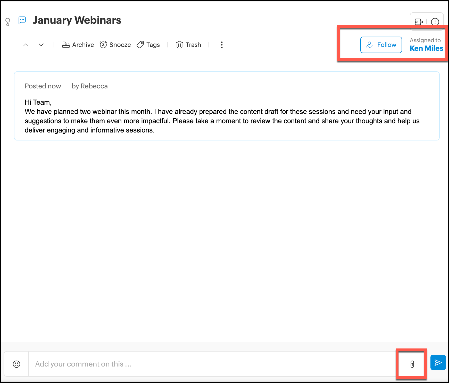 View and manage internal discussions