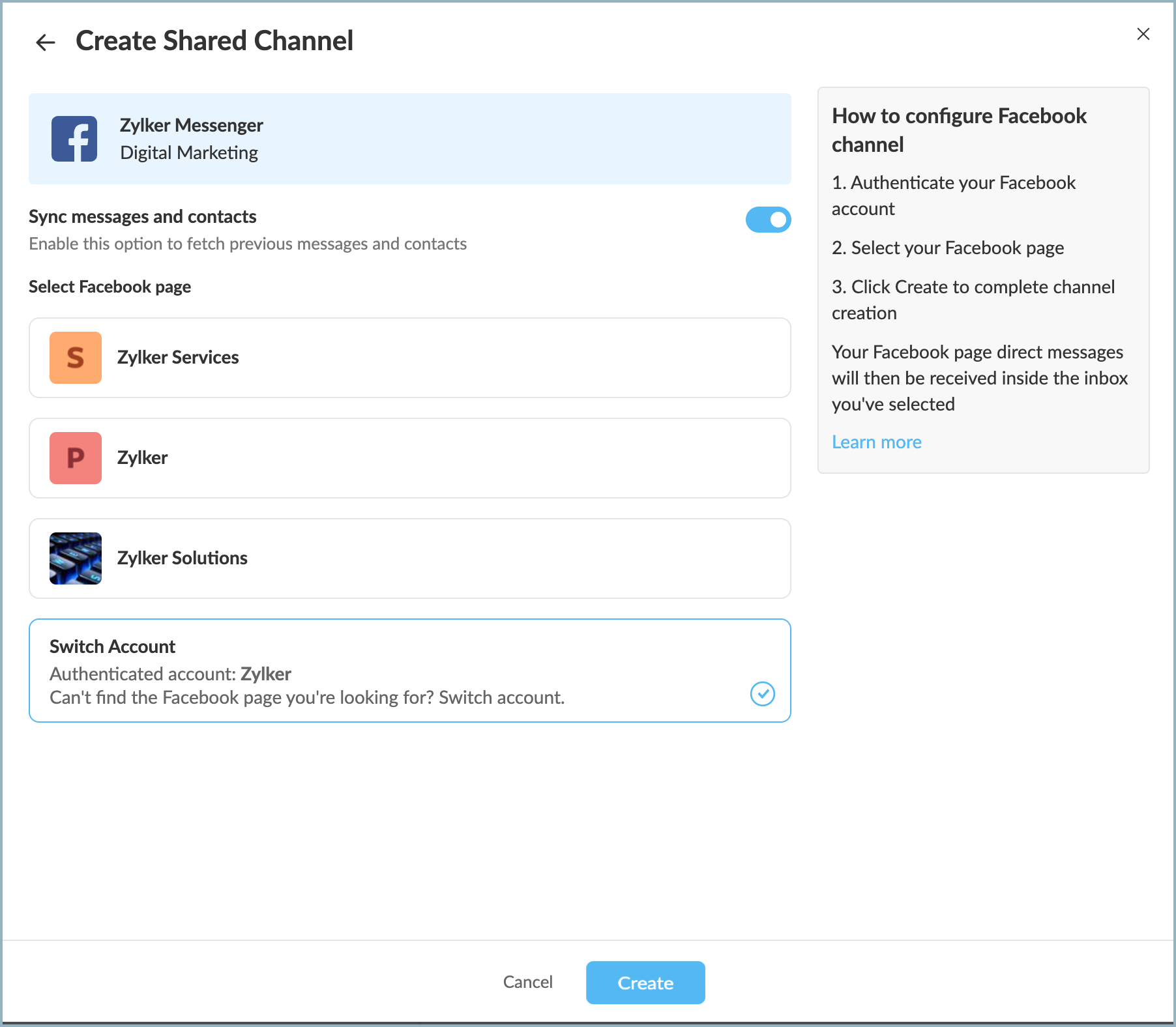 Create Facebook channel