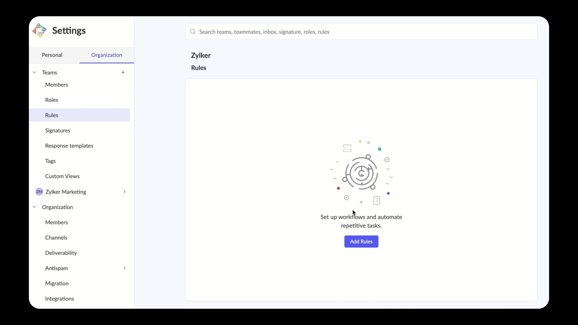Create automation rules in Zoho TeamInbox