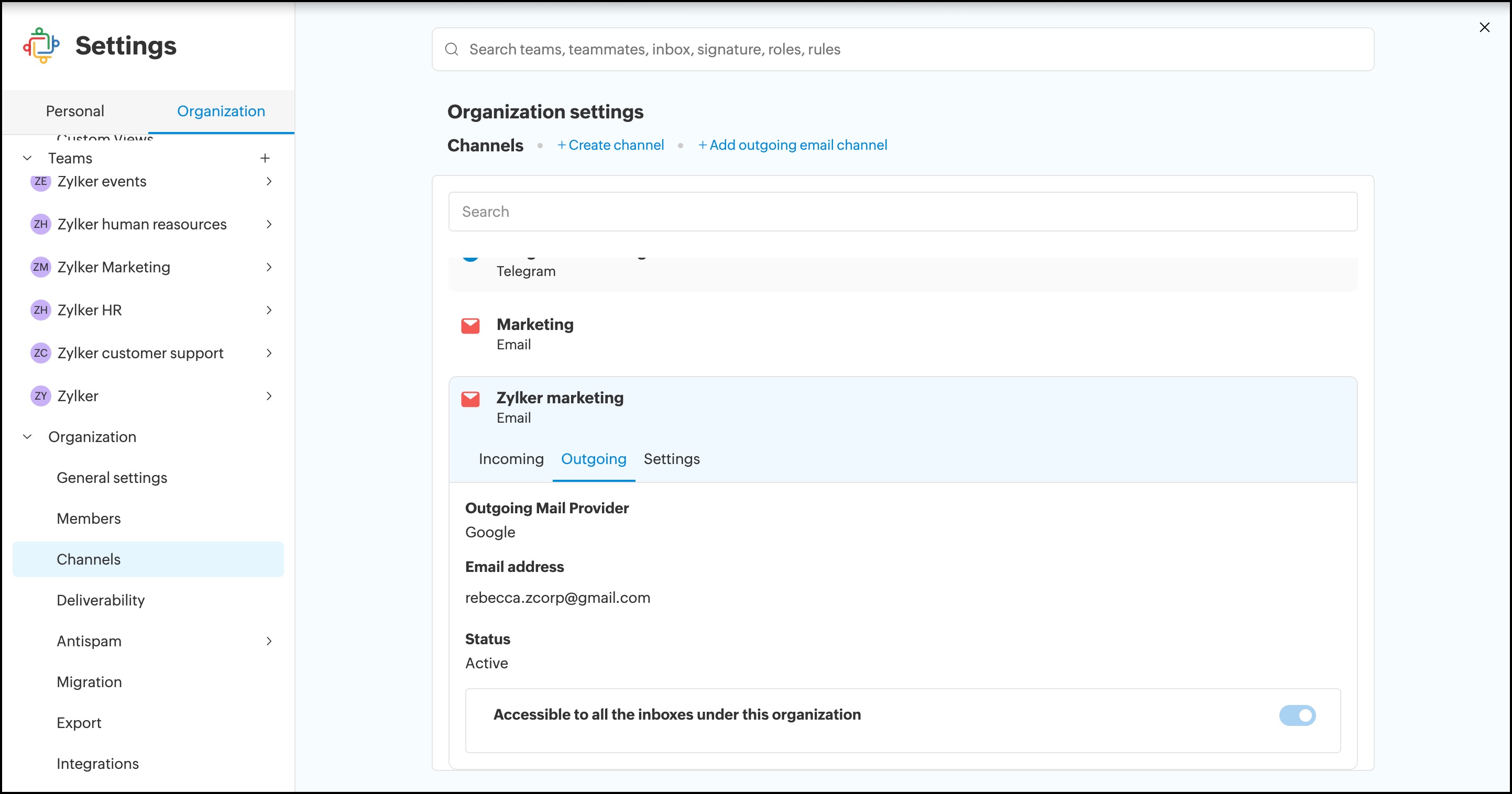 Outgoing channel creation