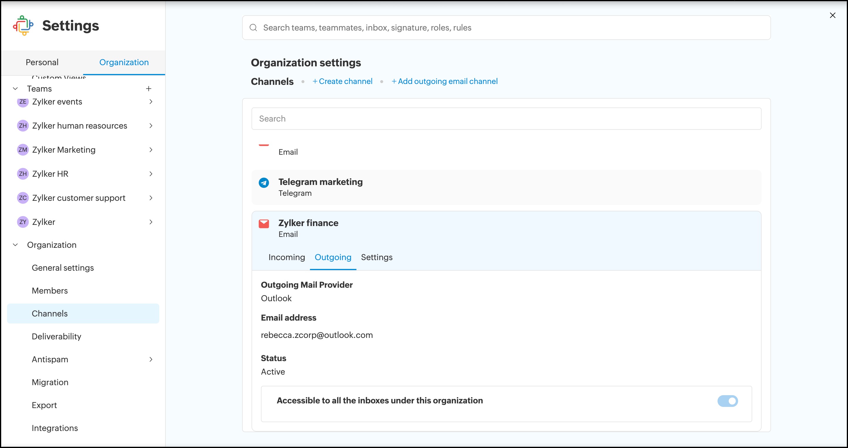 outgoing channel configuration 