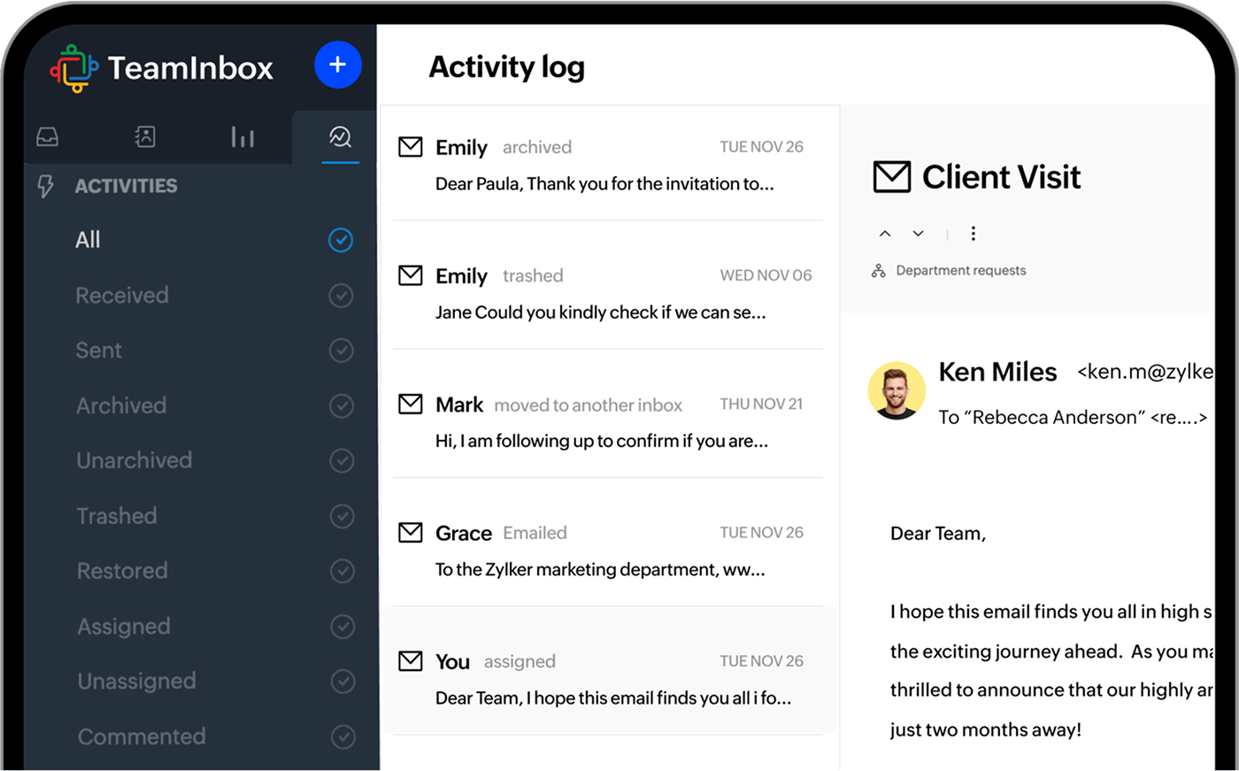 A screen showing the image of Activity log