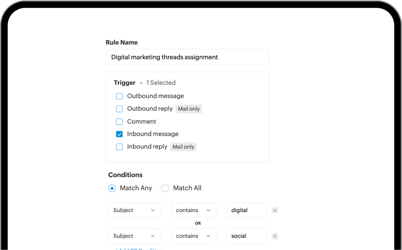 A screen showing the image of Automation in Zoho TeamInbox