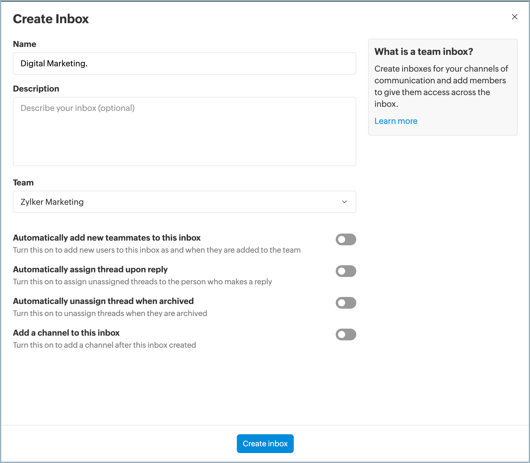 Create inbox