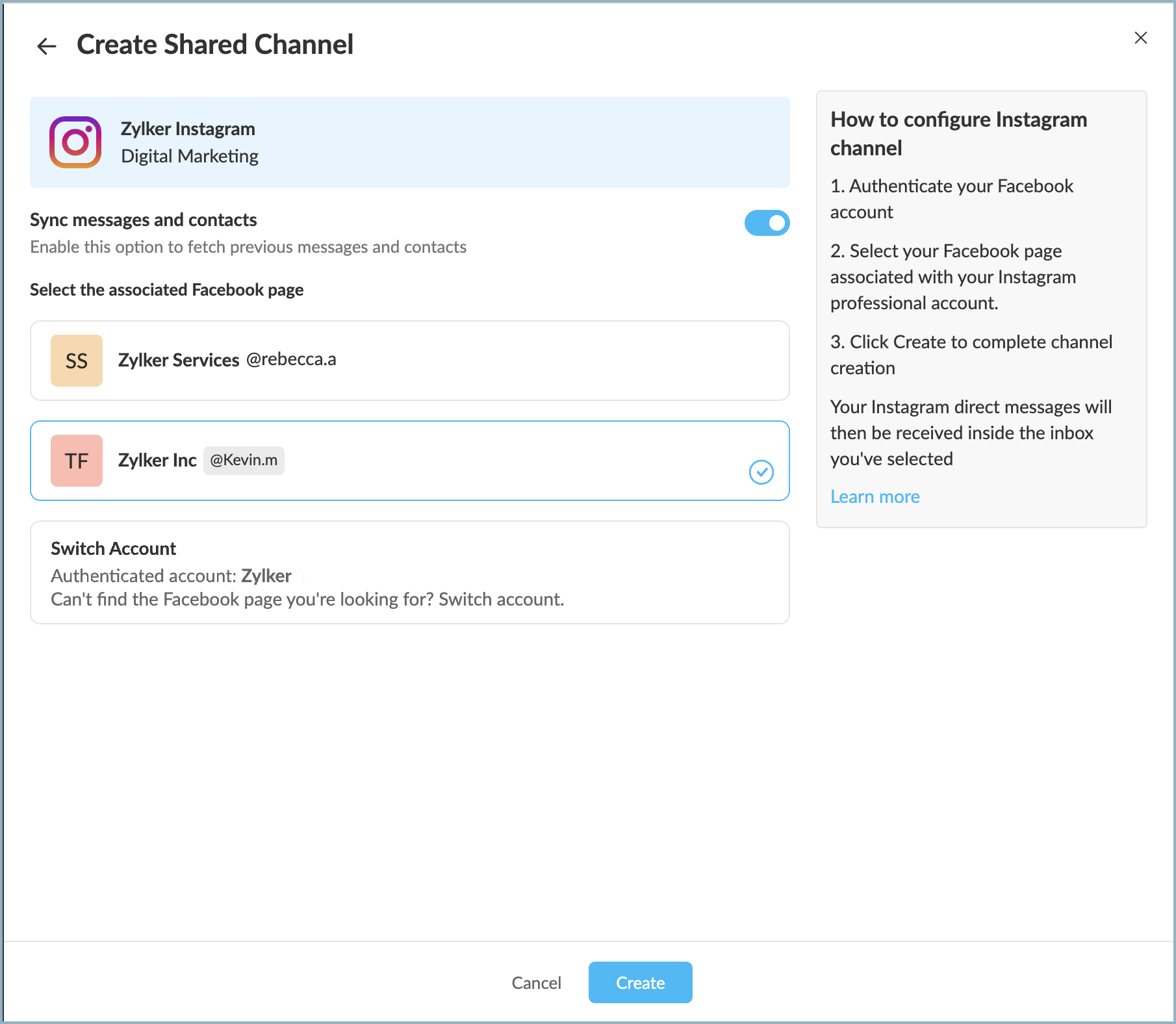 Create Instagram channel