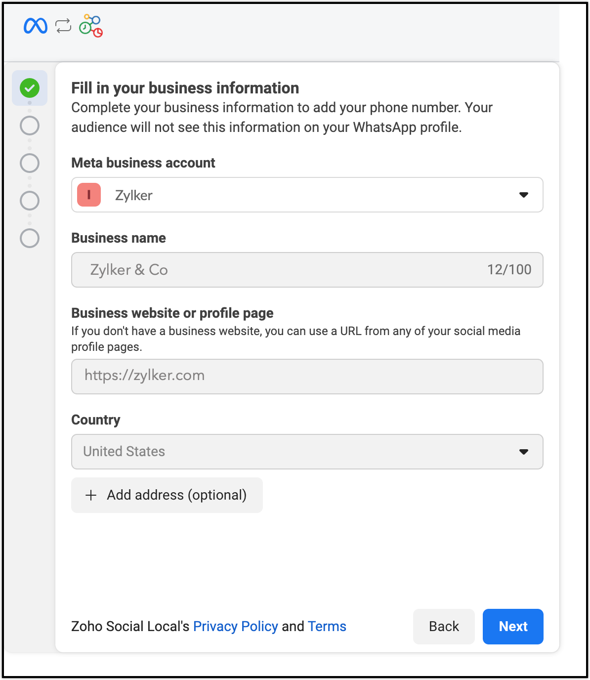 Fill in your business information