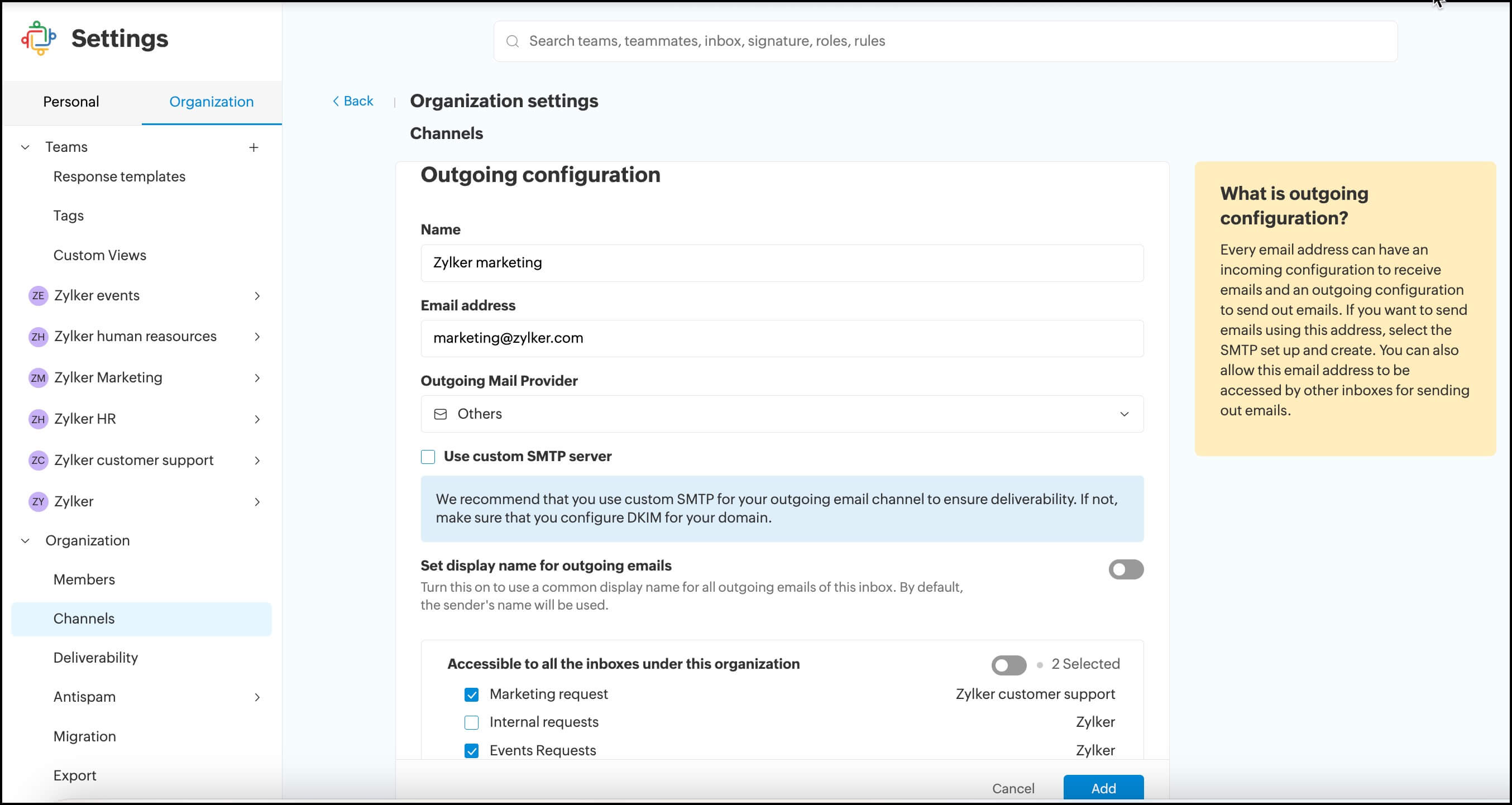 outgoing configuration