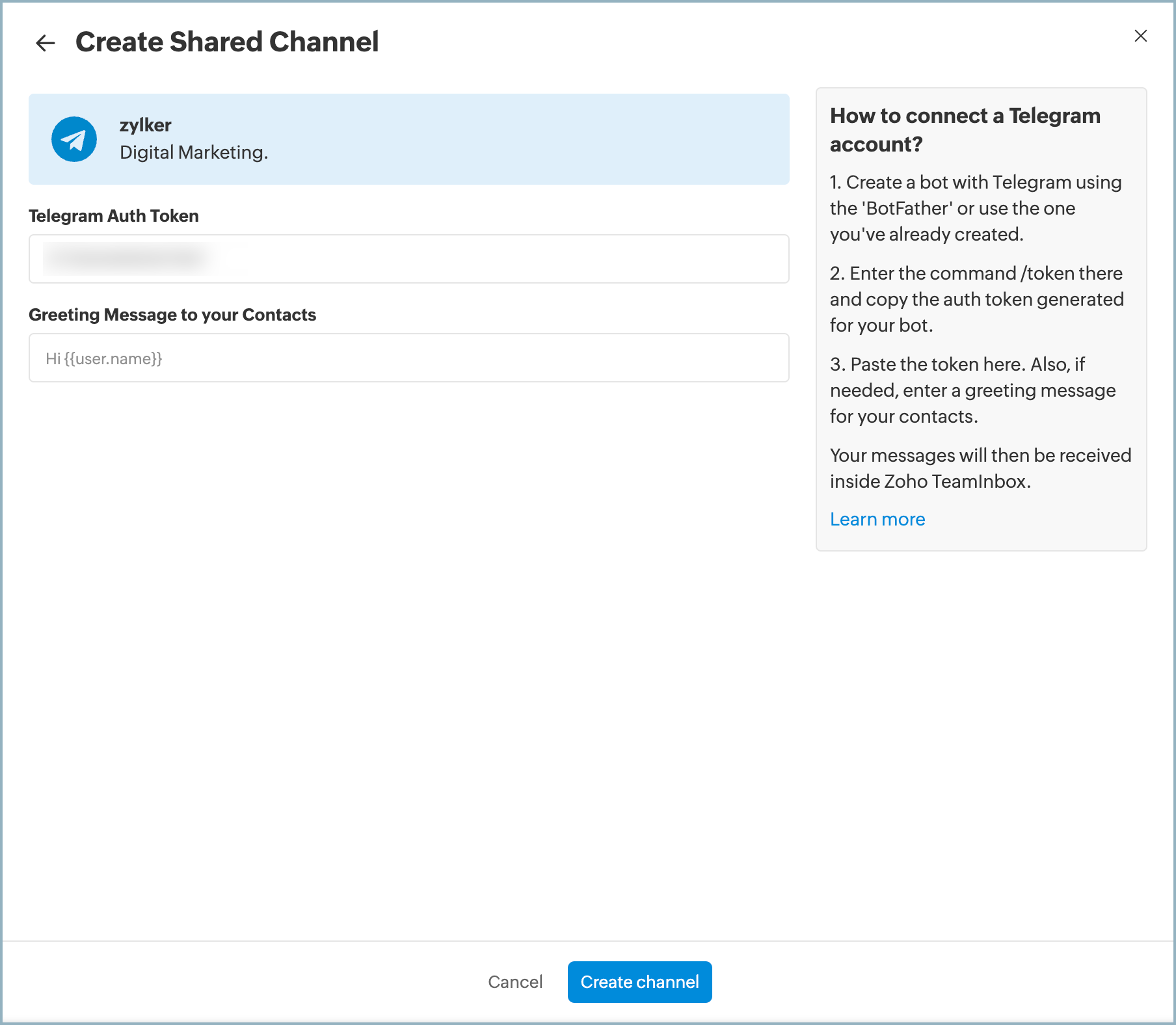 Telegram channel creation