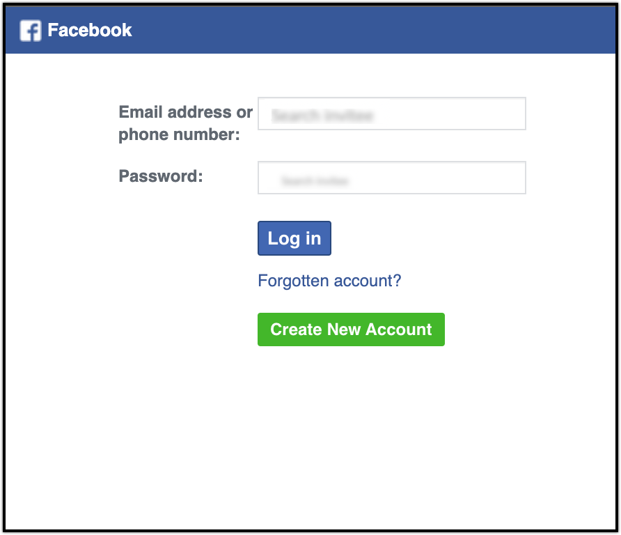 Facebook login page