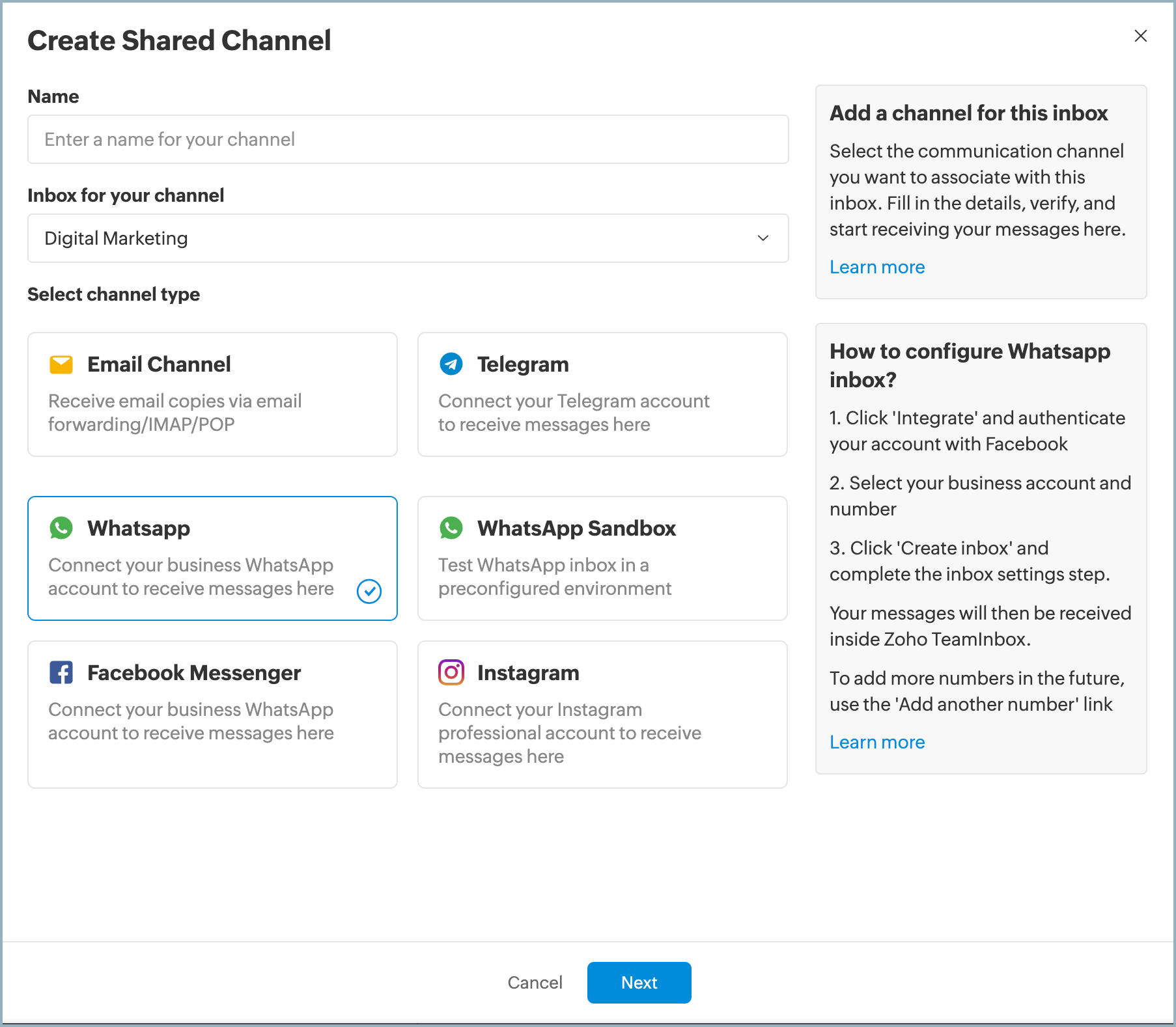 Create WhatsApp channel