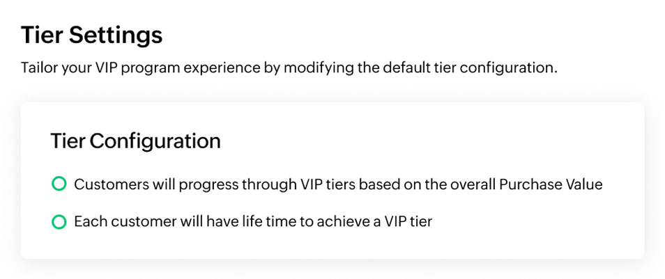 Zoho Thrive VIP program with tier configuration