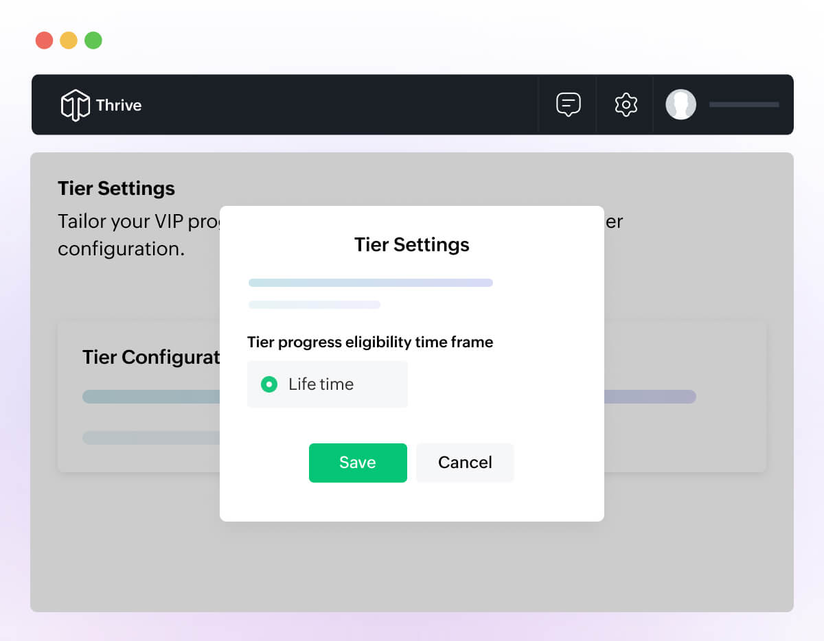 VIP tier program settings eligibility time frame