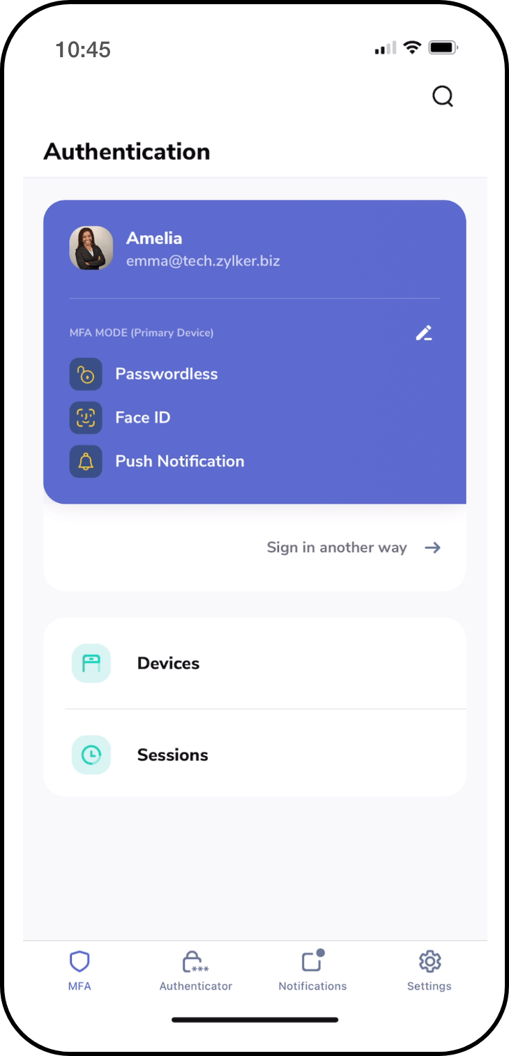 Native authenticator Zoho OneAuth