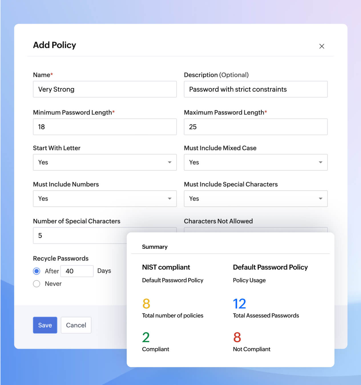 Password policy configuration