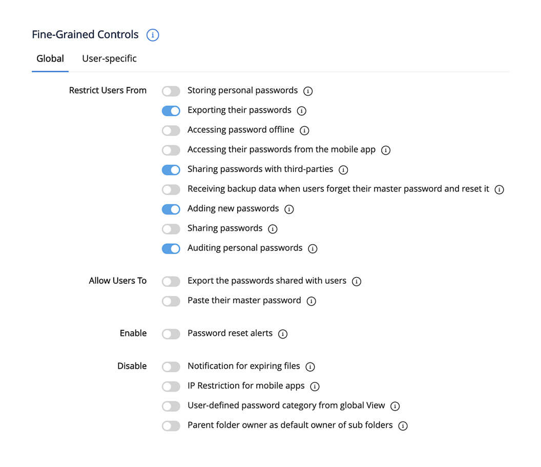 Control the features your users can access