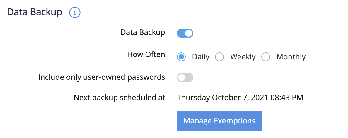 Customizable backup schedule