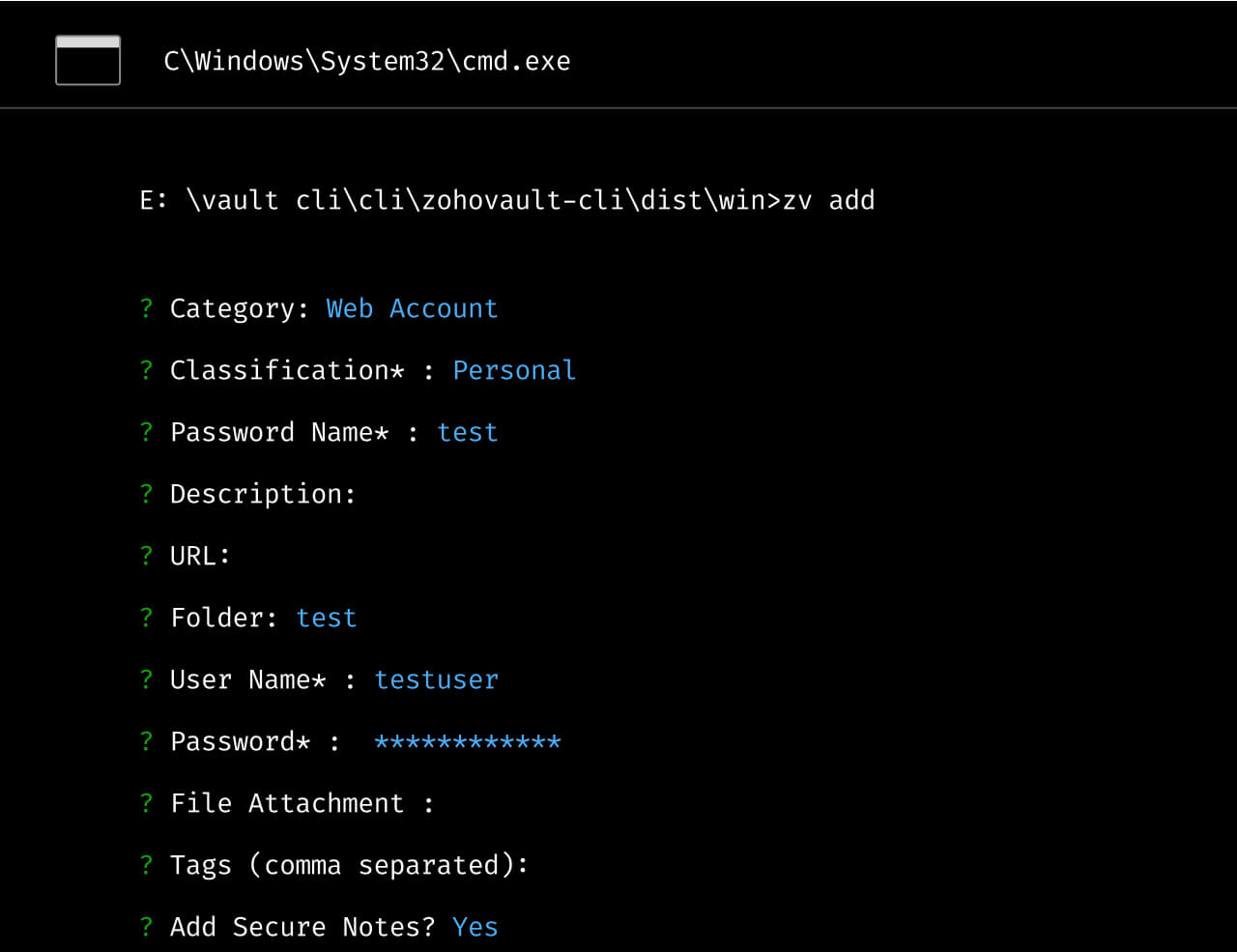 Illustration of a developer using Zoho Vault CLI to generate and manage passwords from a command line. 