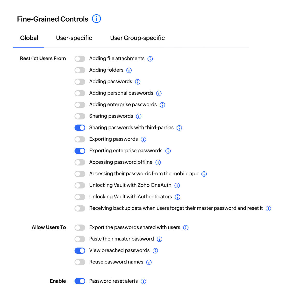 Fine grained controls