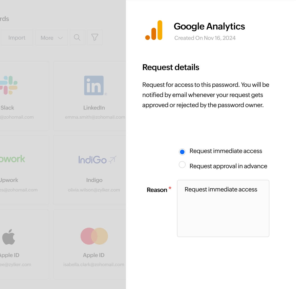 Password request release workflows