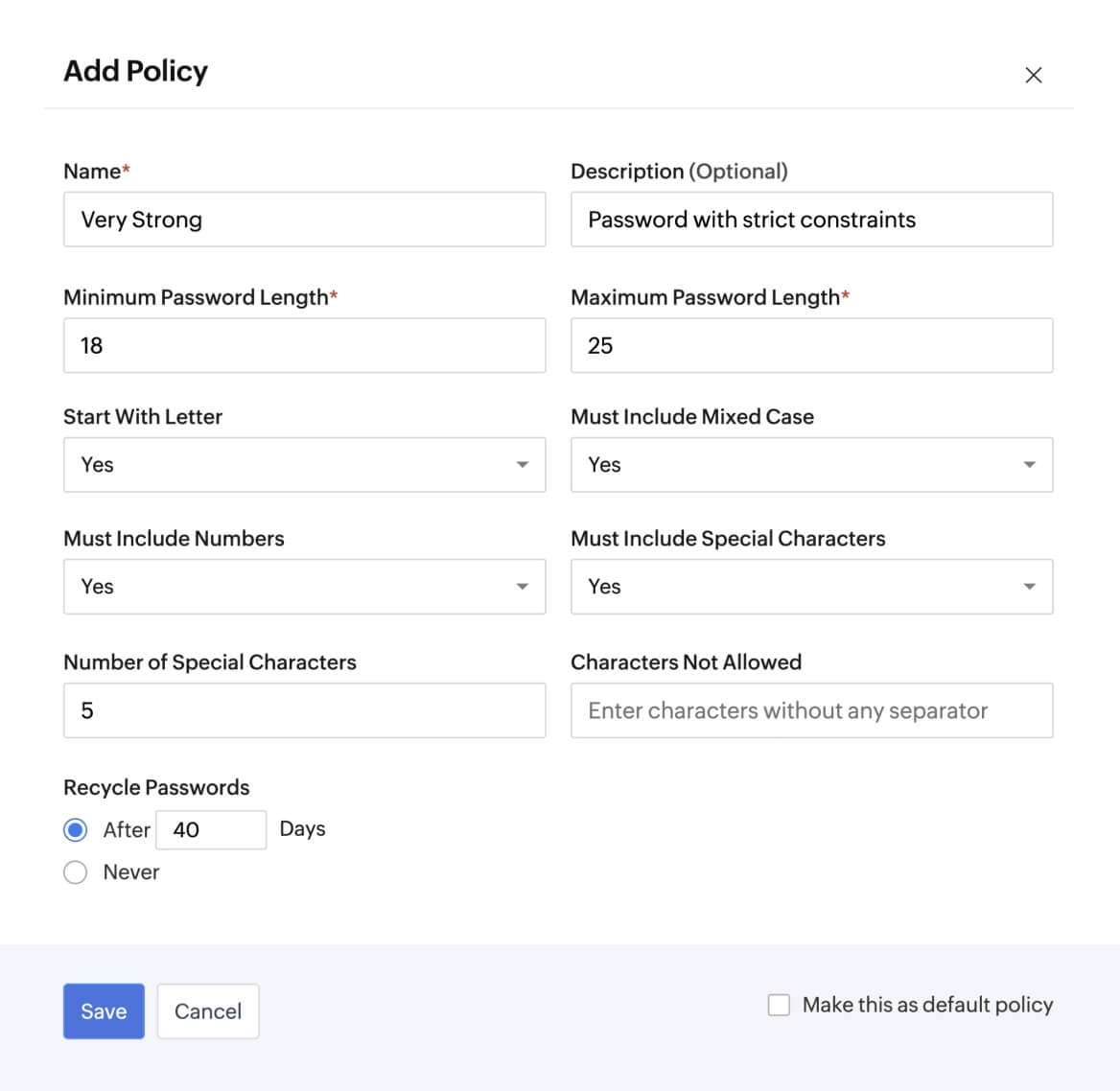 Policy enforcement and password resets
