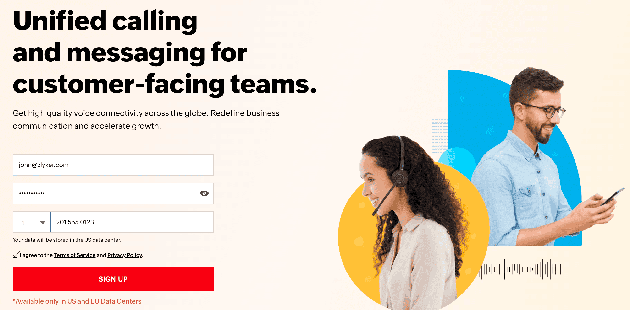 Zoho Voice homepage