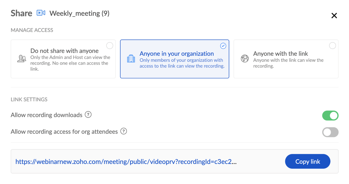 Advanced recording settings