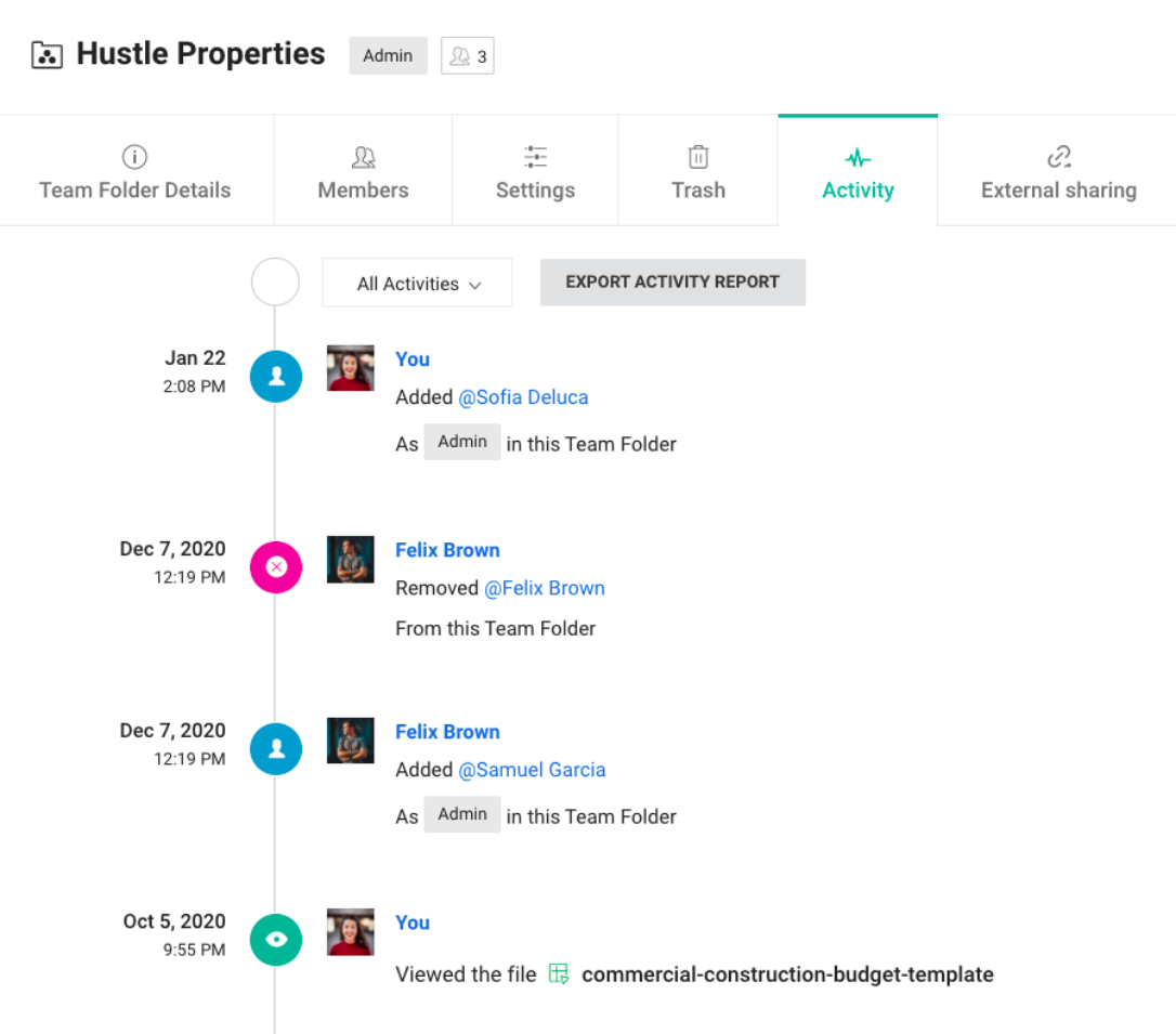 Activity timeline 