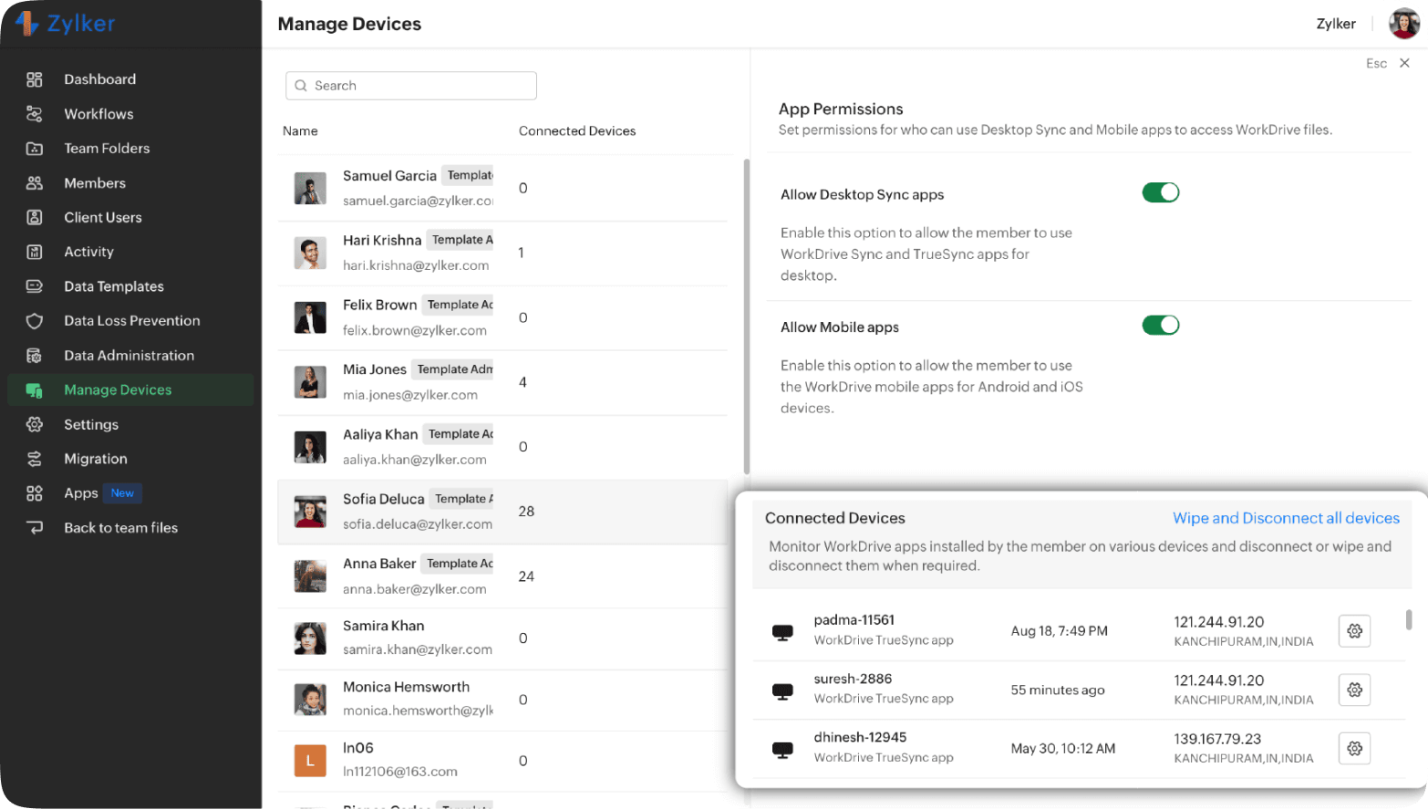 Centralized device management control