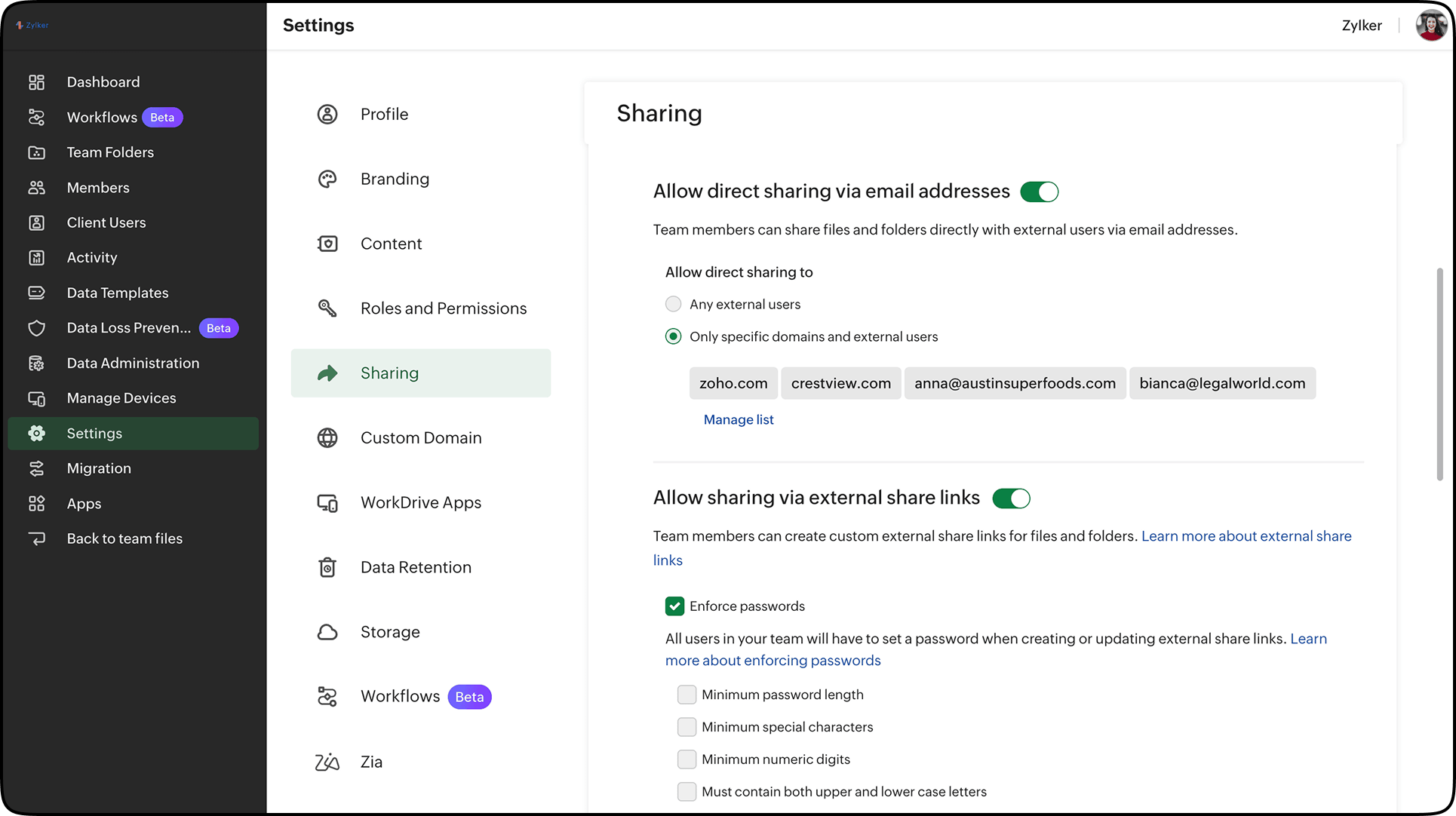 Secure external file sharing options