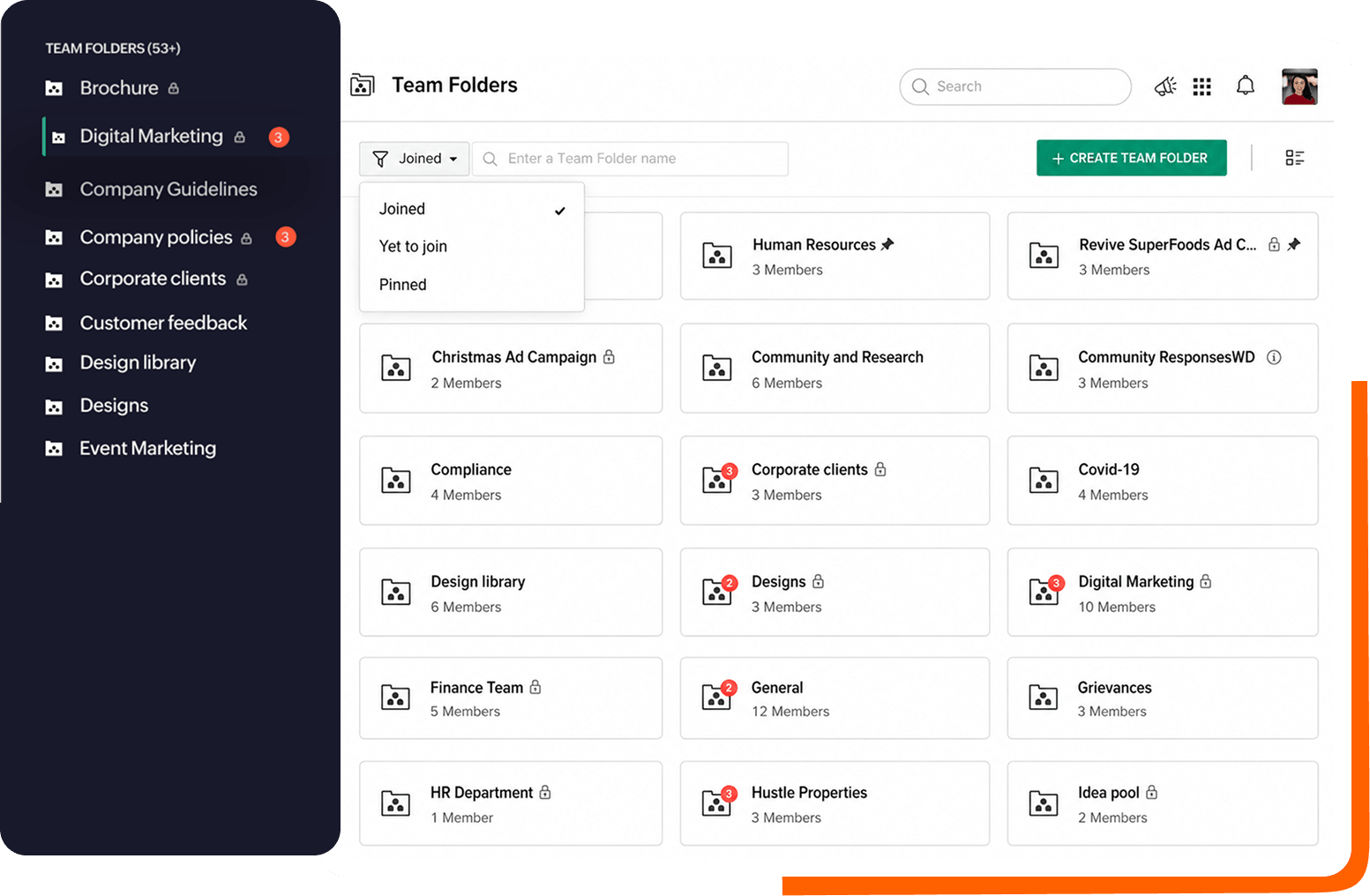 Team folders for collaborative file management