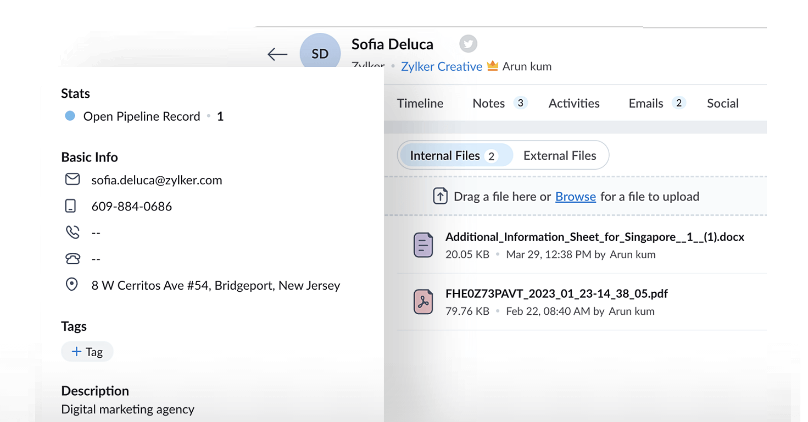 お使いのCRM内で顧客ファイルを管理