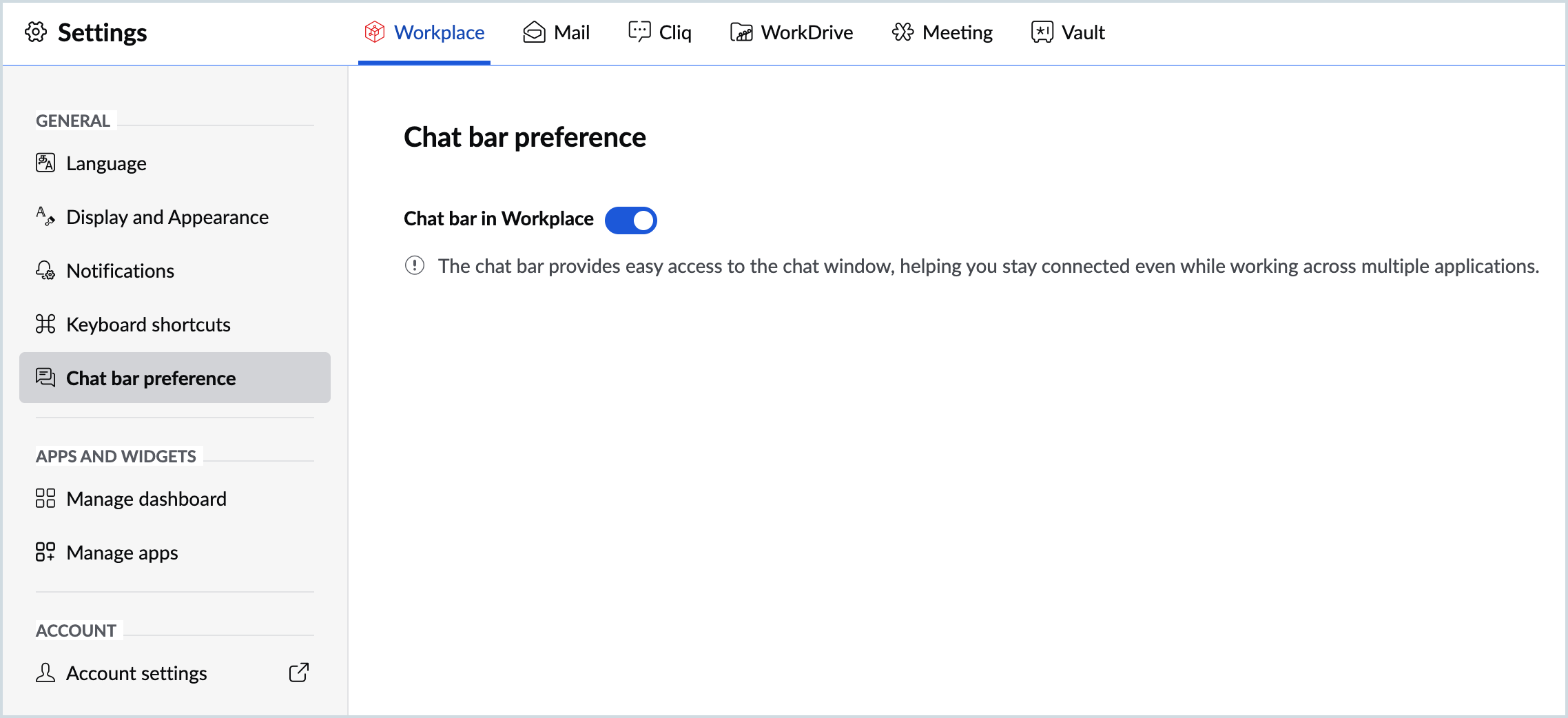 Screenshot to set chatbar preference Screenshot to set chatbar preference
