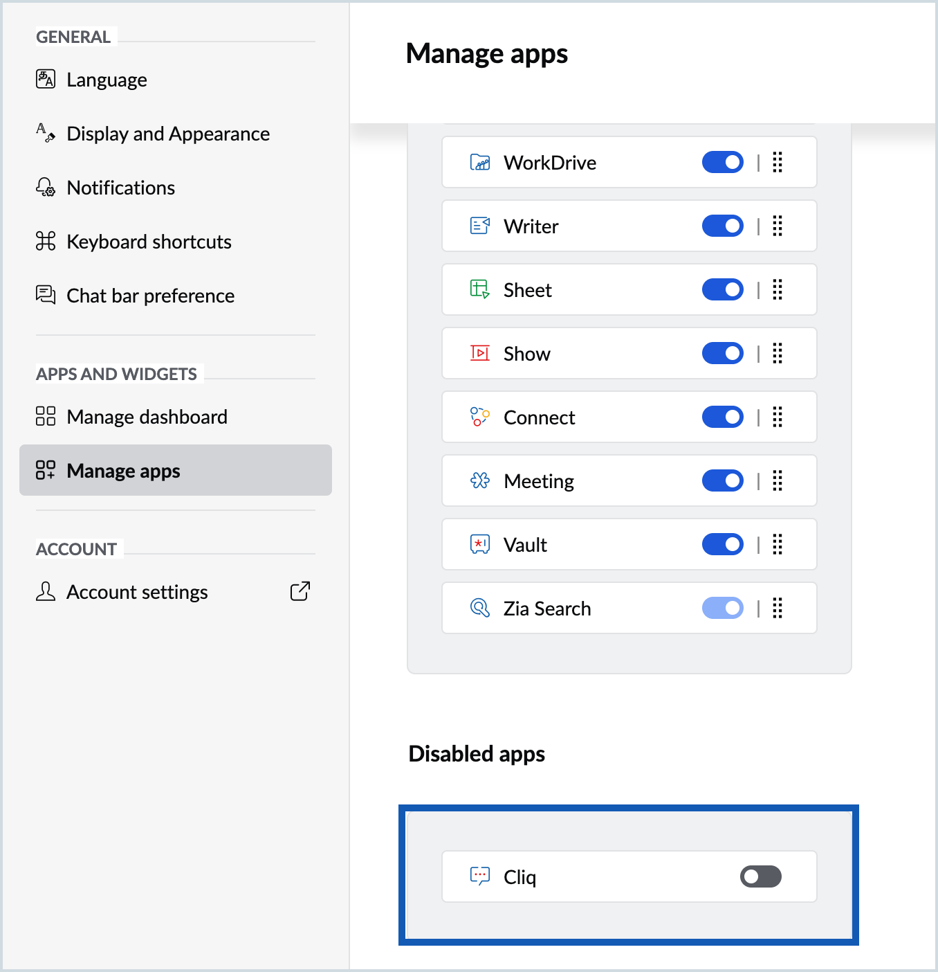 Screenshot of the disabled applications Screenshot of the disabled applications
