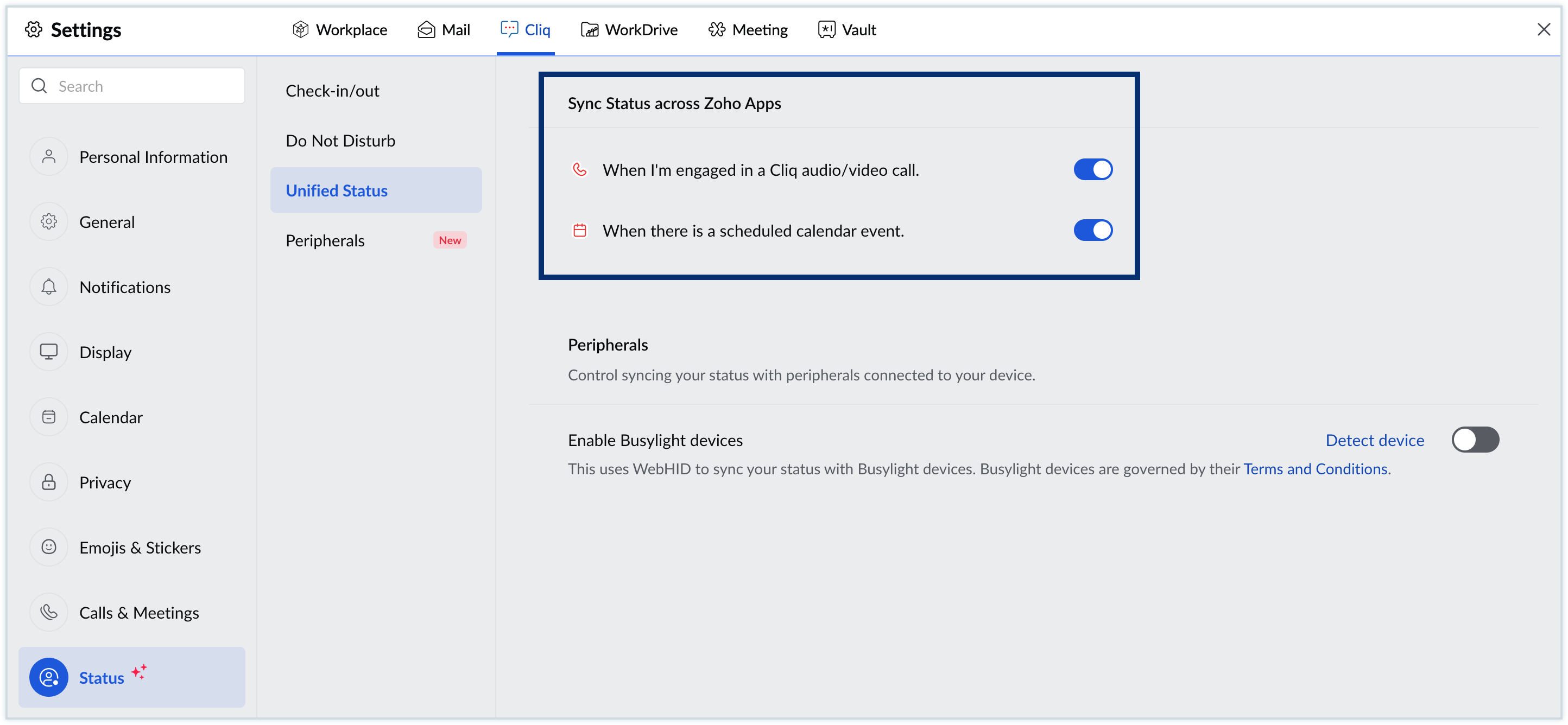 Screenshot of unified status in cliq Screenshot of unified status in cliq