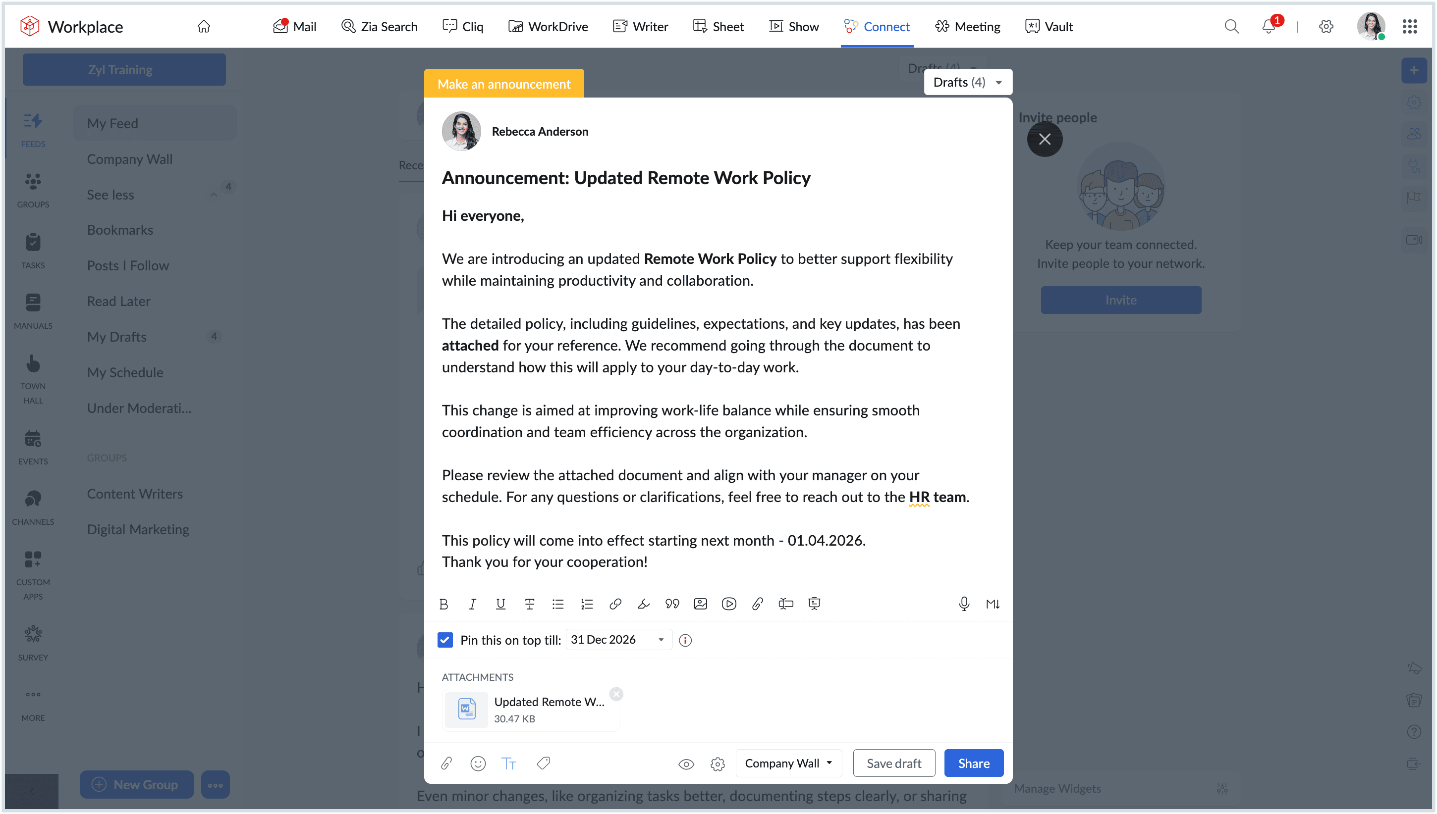 Screenshot to create an announcement Screenshot to create an announcement