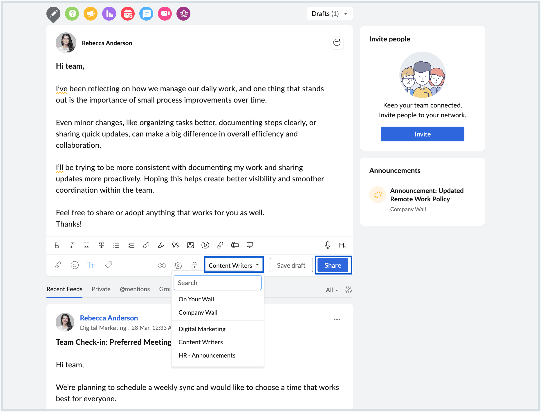 Screenshot of sharing a post Screenshot of sharing a post