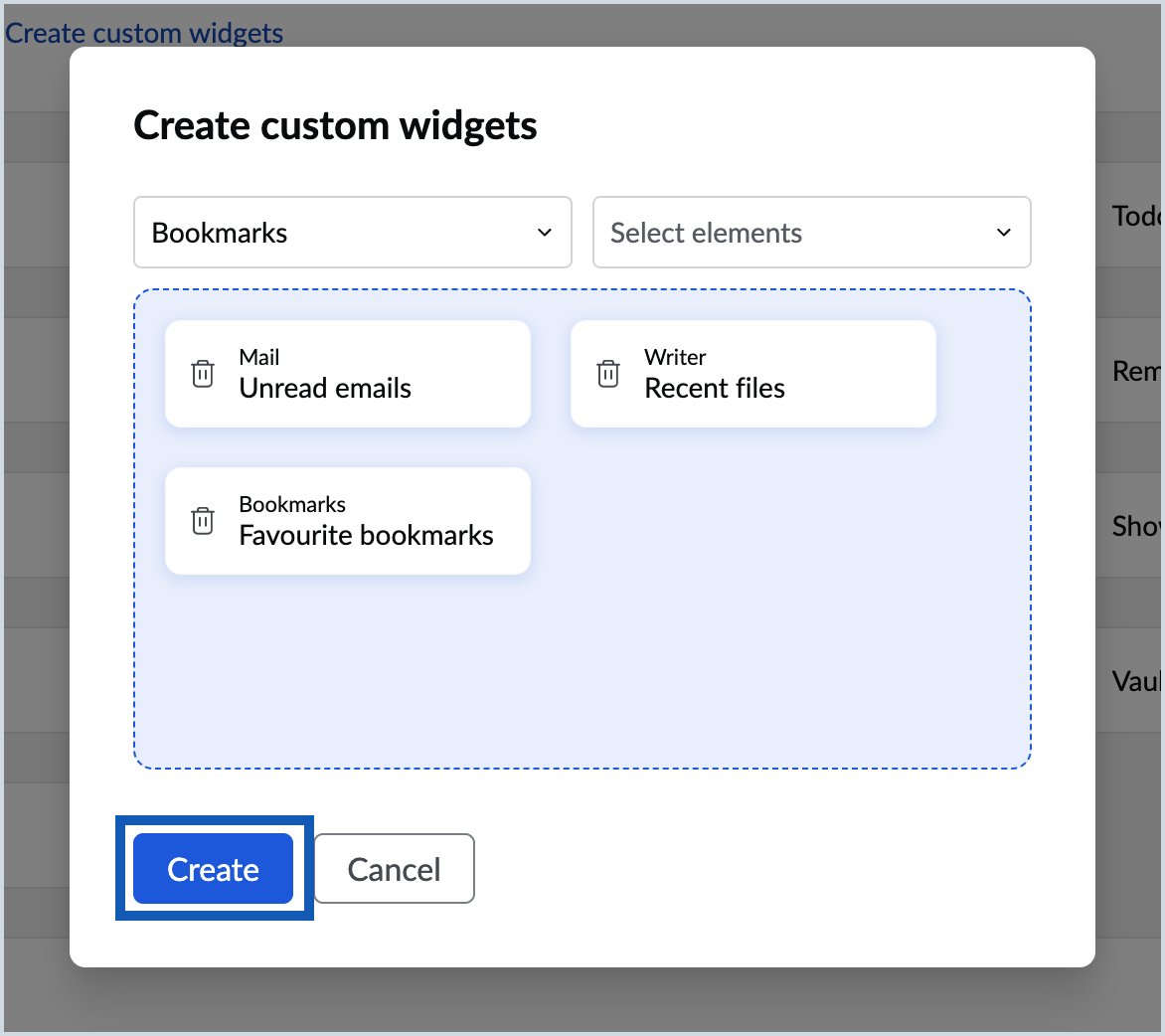 Screenshot to create a widget Screenshot to create a widget