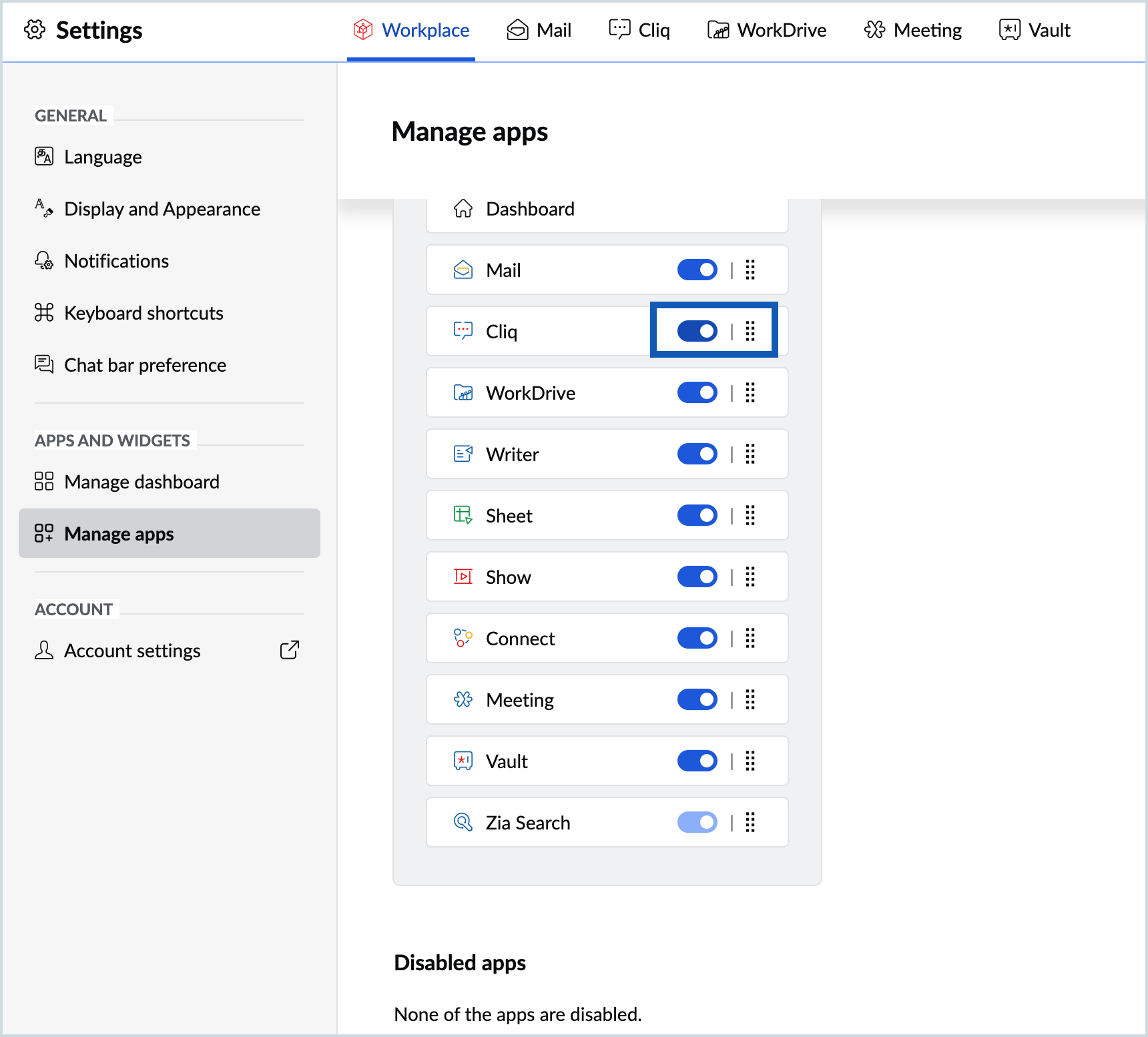Screenshot to disable an application Screenshot to disable an application