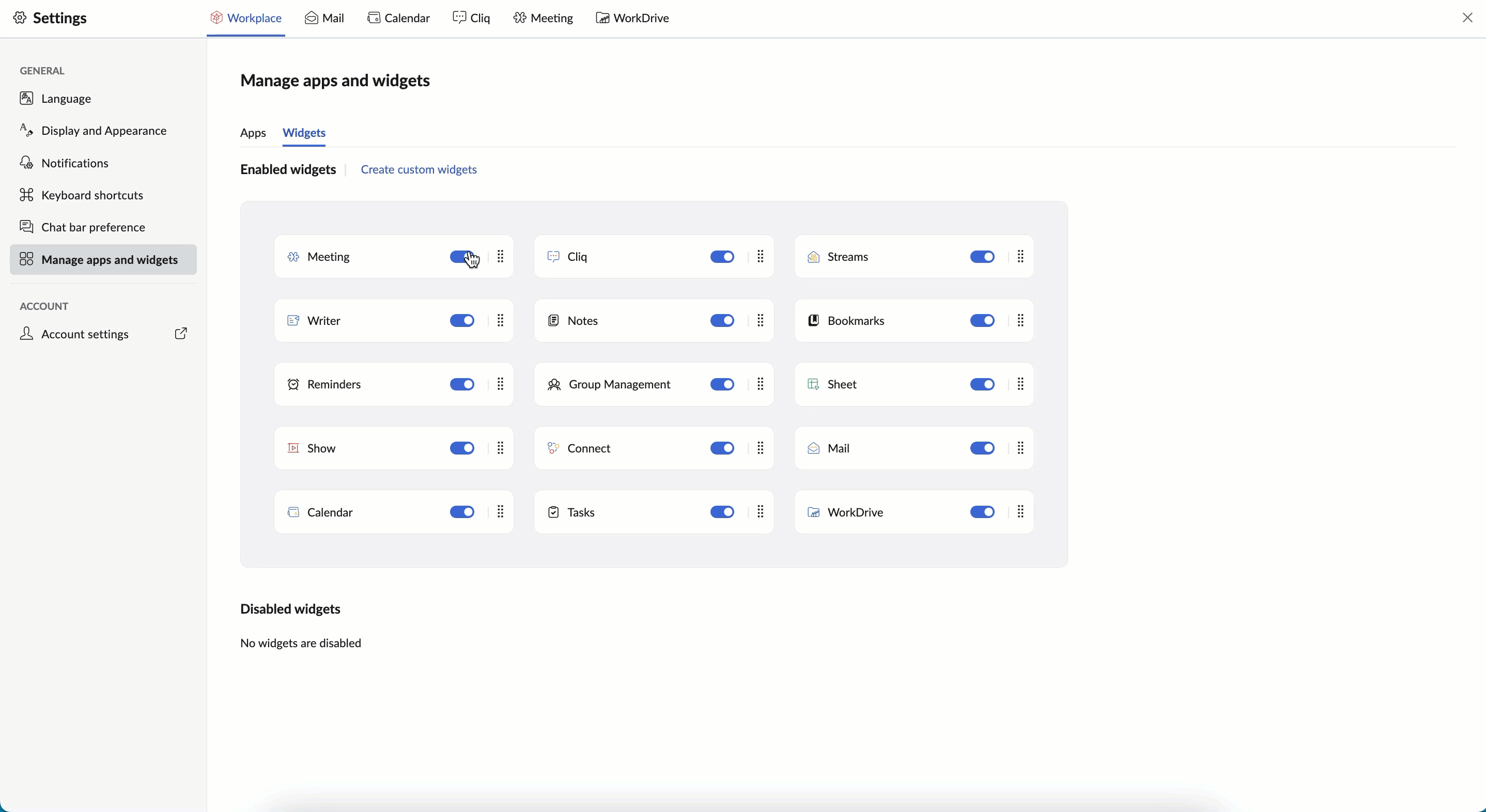 Disable widgets Disable widgets