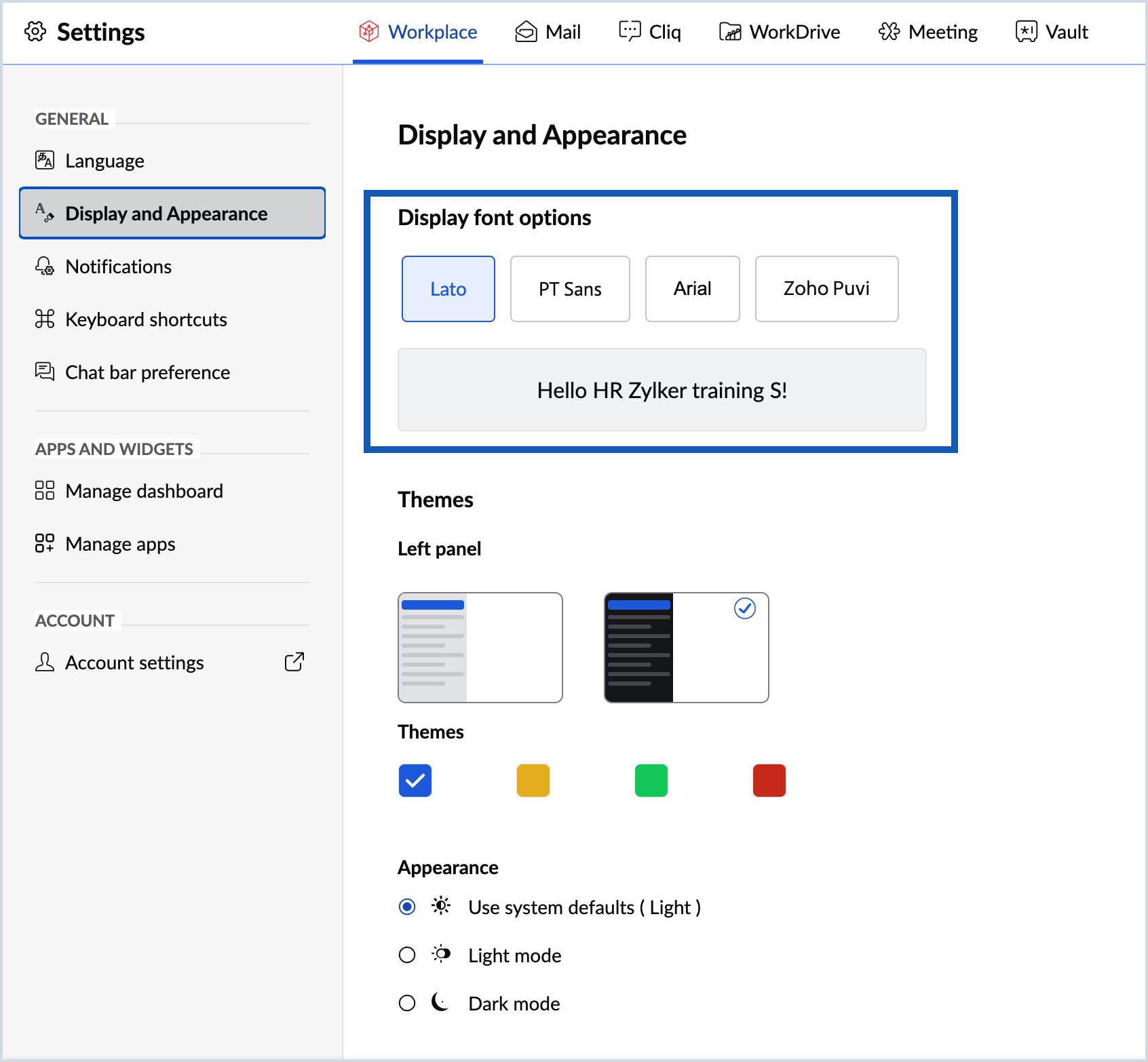 Screenshot to change display font Screenshot to change display font