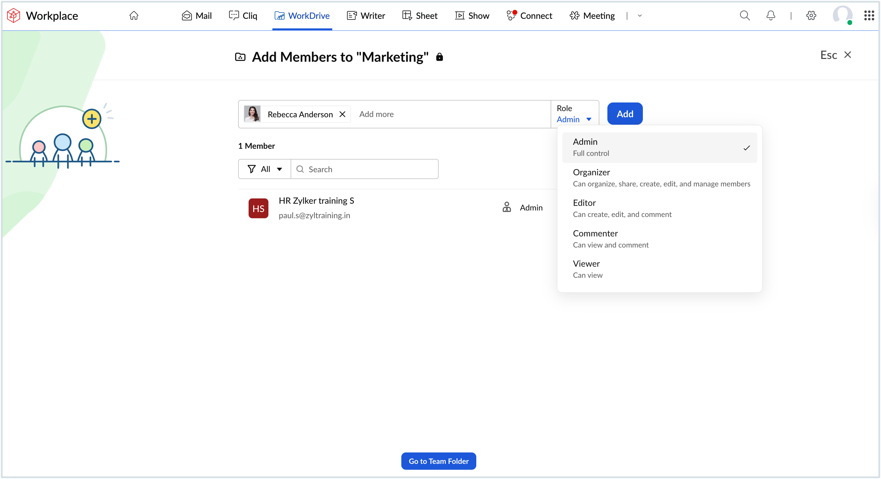 Screenshot to add team members Screenshot to add team members