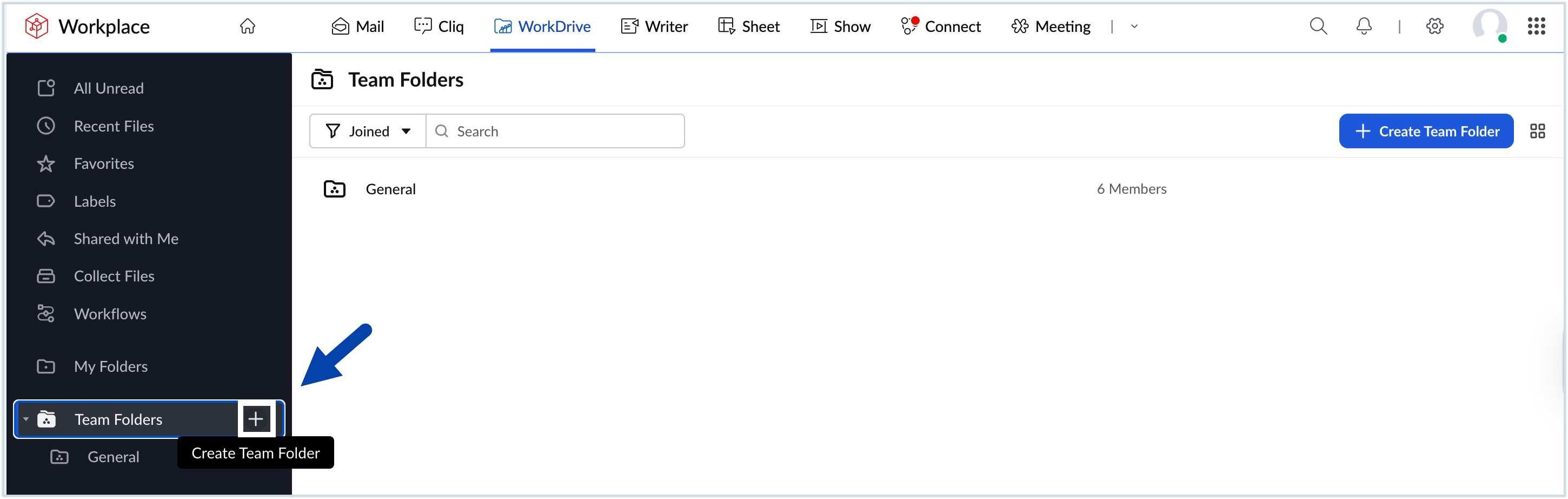 Screenshot of creating team folder Screenshot of creating team folder